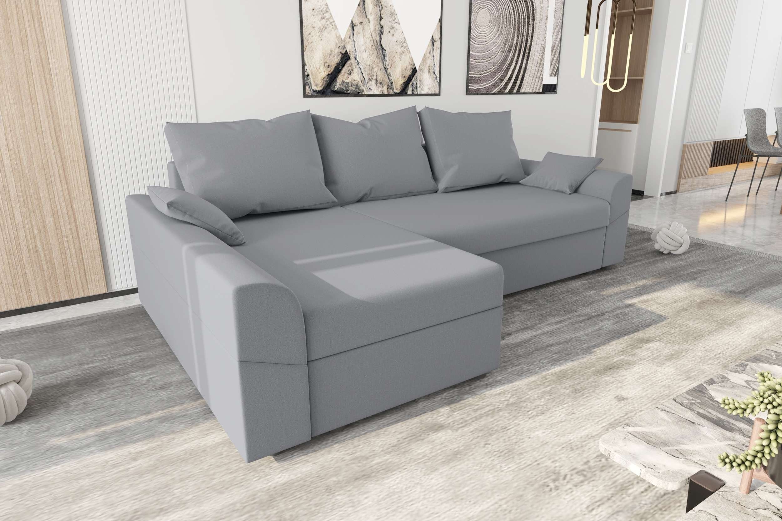 Stylefy Ecksofa mit Modern L-Form, Bettfunktion, Aurora, Bettkasten, Eckcouch, Sofa, Design Sitzkomfort, mit