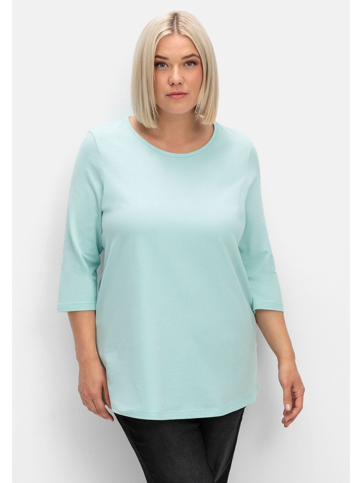 Sheego 3/4-Arm-Shirt Große Größen in Baumwoll-Piqué-Qualität