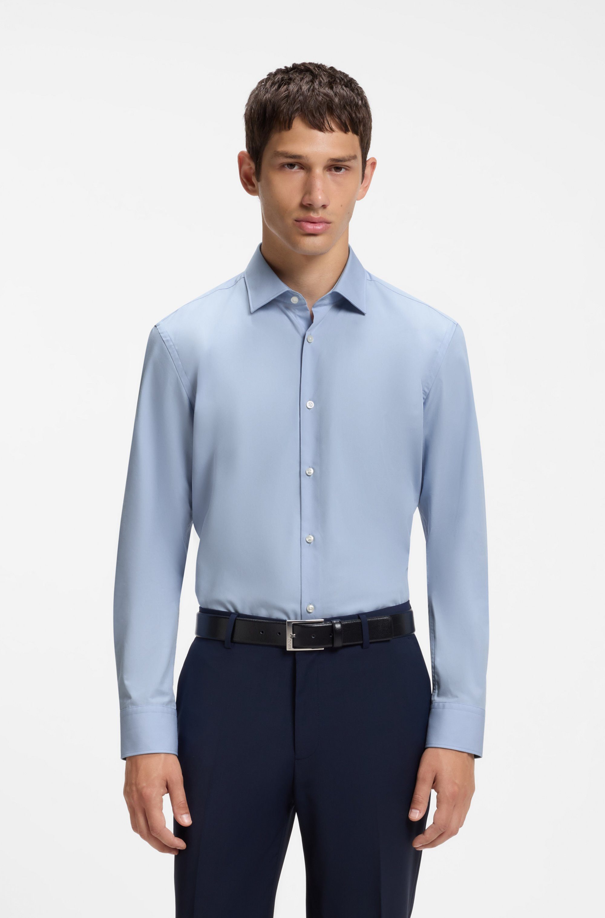 HUGO Langarmhemd Kenno Slim-Fit Hemd aus bügelleichter Baumwoll-Popeline