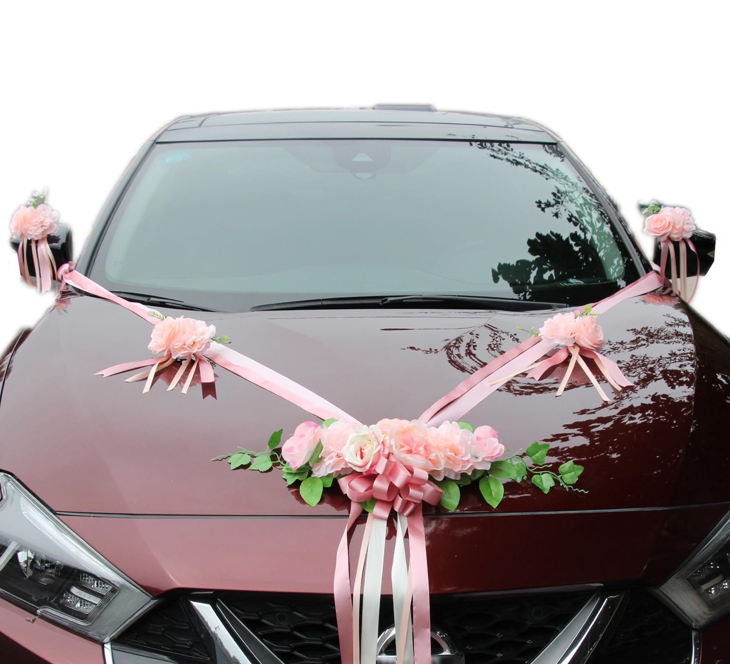 Kunstblume Premium Autoschmuck Hochzeit Motorhaube, Auto Schmuck Braut, Diwzbyn, Hochzeitsauto Dekorationsset mit Extrastarken Saugnäpfen und Band