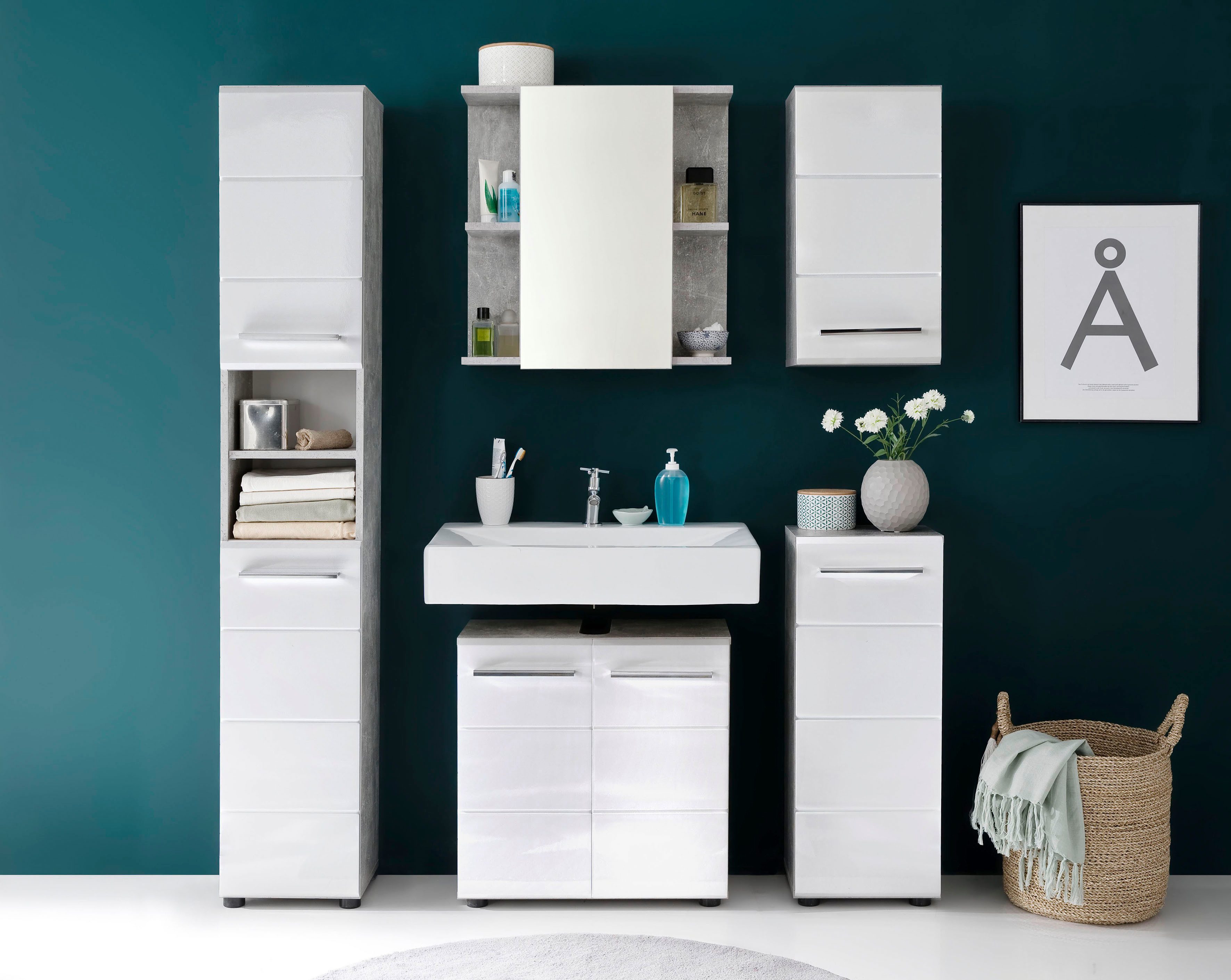 trendteam Spiegelschrank Nano Spiegelschrank mit 4 Einlegeböden - (B/T/H) 60/20/62 cm