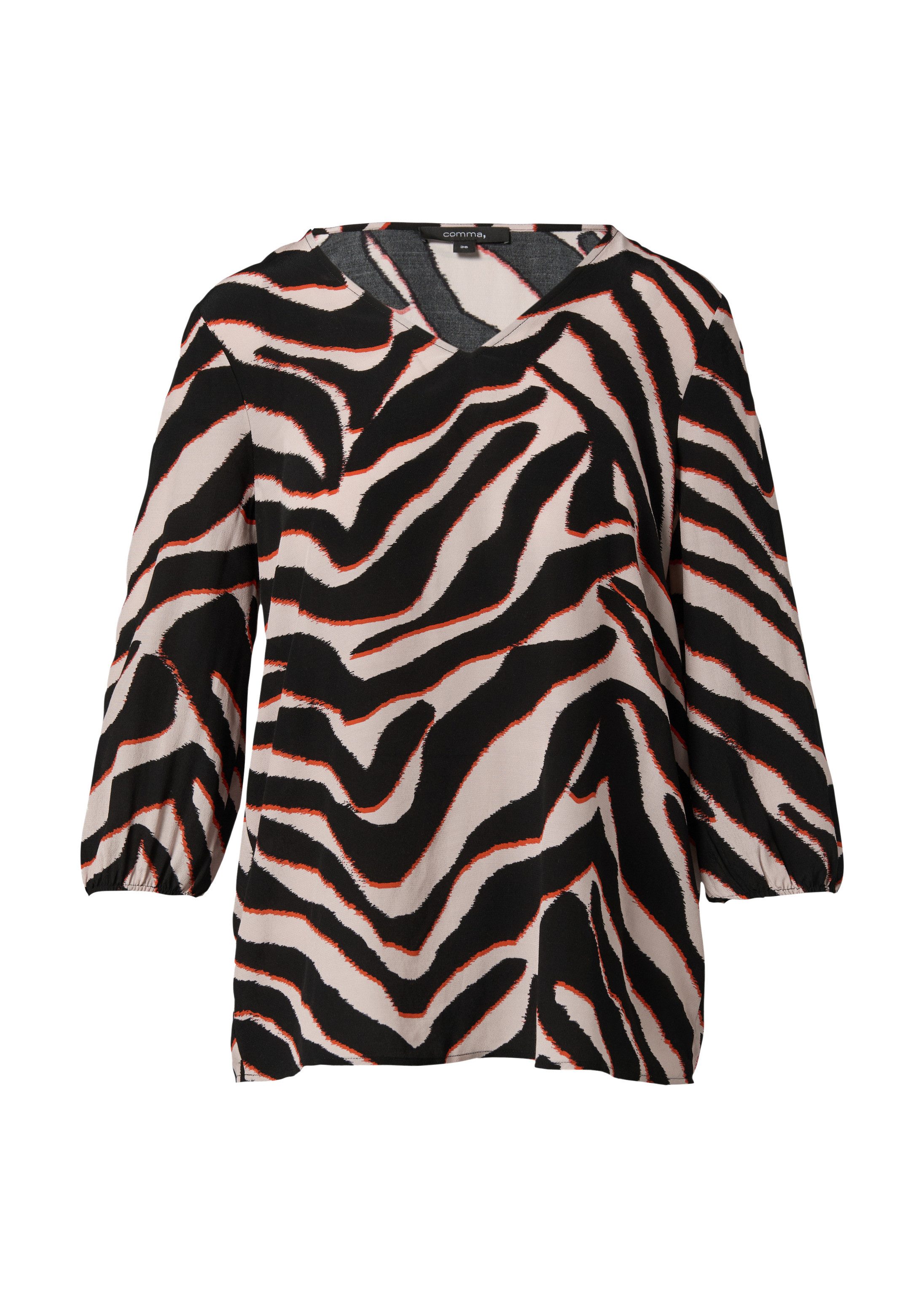 comma Kurzarmbluse Bluse Crêpe-Bluse mit kurzen Ballonärmeln