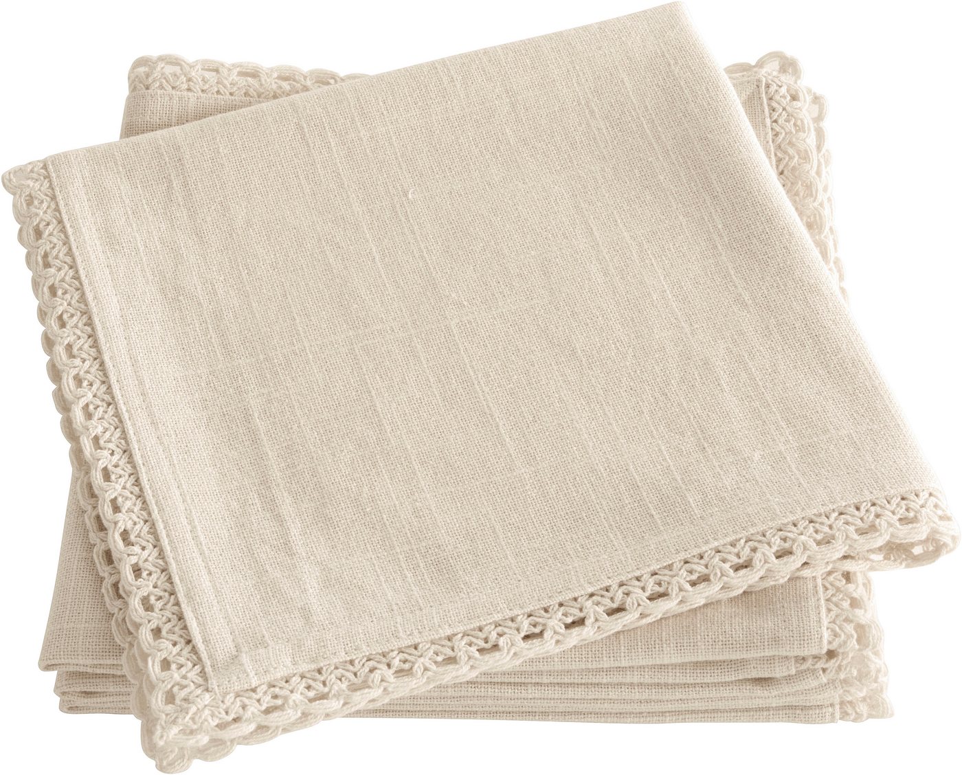 OTTO home Stoffserviette Elyna, (4 St), uni, mit Spitze, weiche Haptik, 45x45 cm, Leinenoptik, 100% Baumwolle