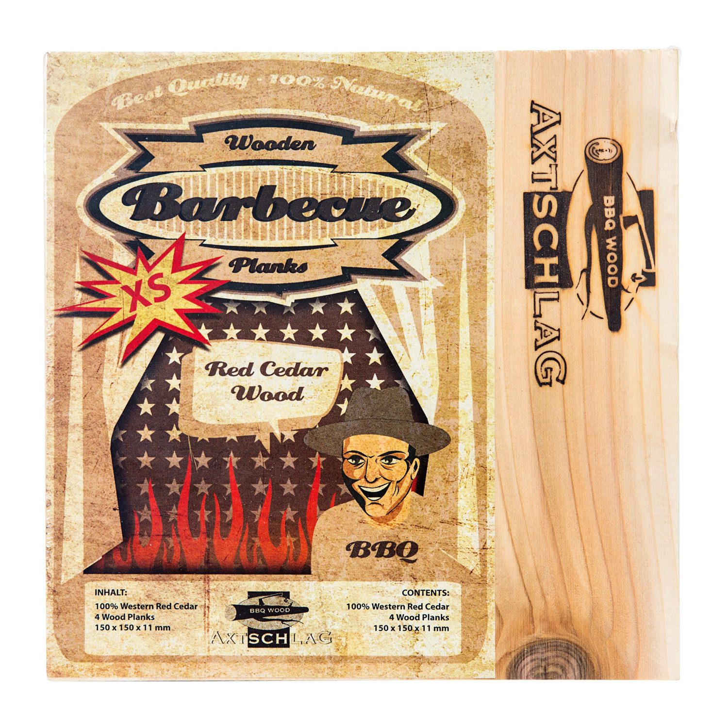 Axtschlag Aromaplanke Axtschlag Wood Plank Rotzeder XS 4er Set, Holz
