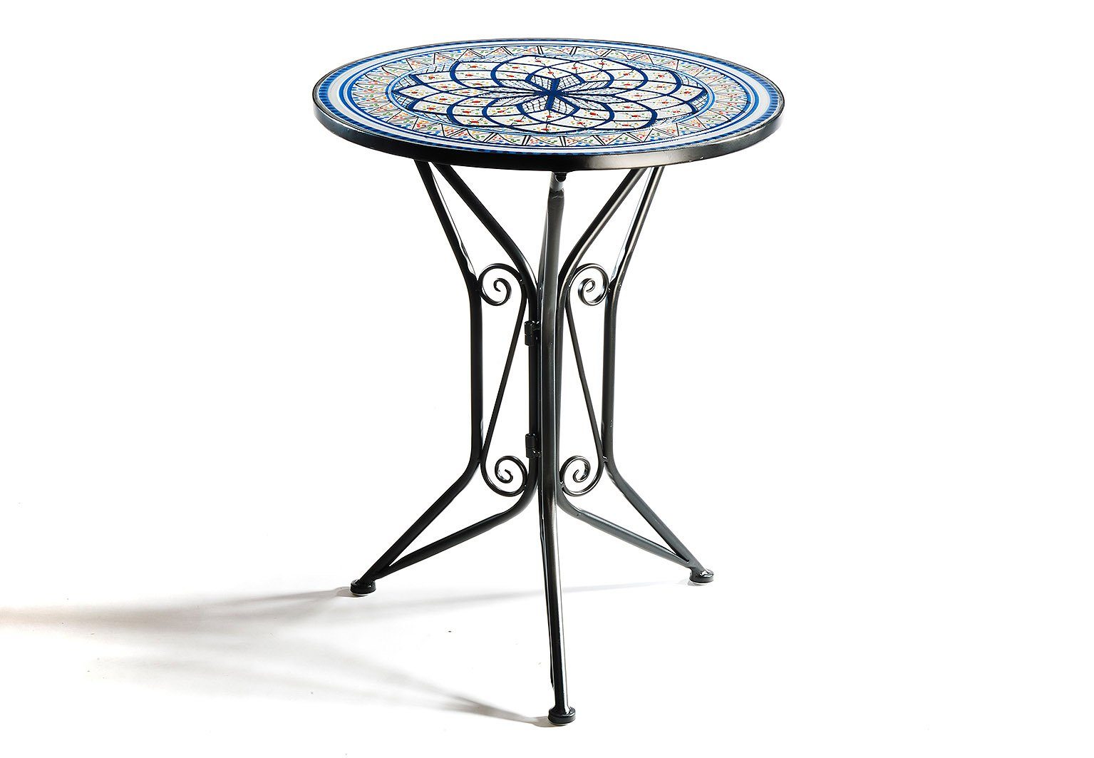 Kobolo Balkonset Sitzgruppe Gartenmöbel Tisch Stühle Metall Mosaik blau weiß, (3-tlg) – Bild 5 von 5