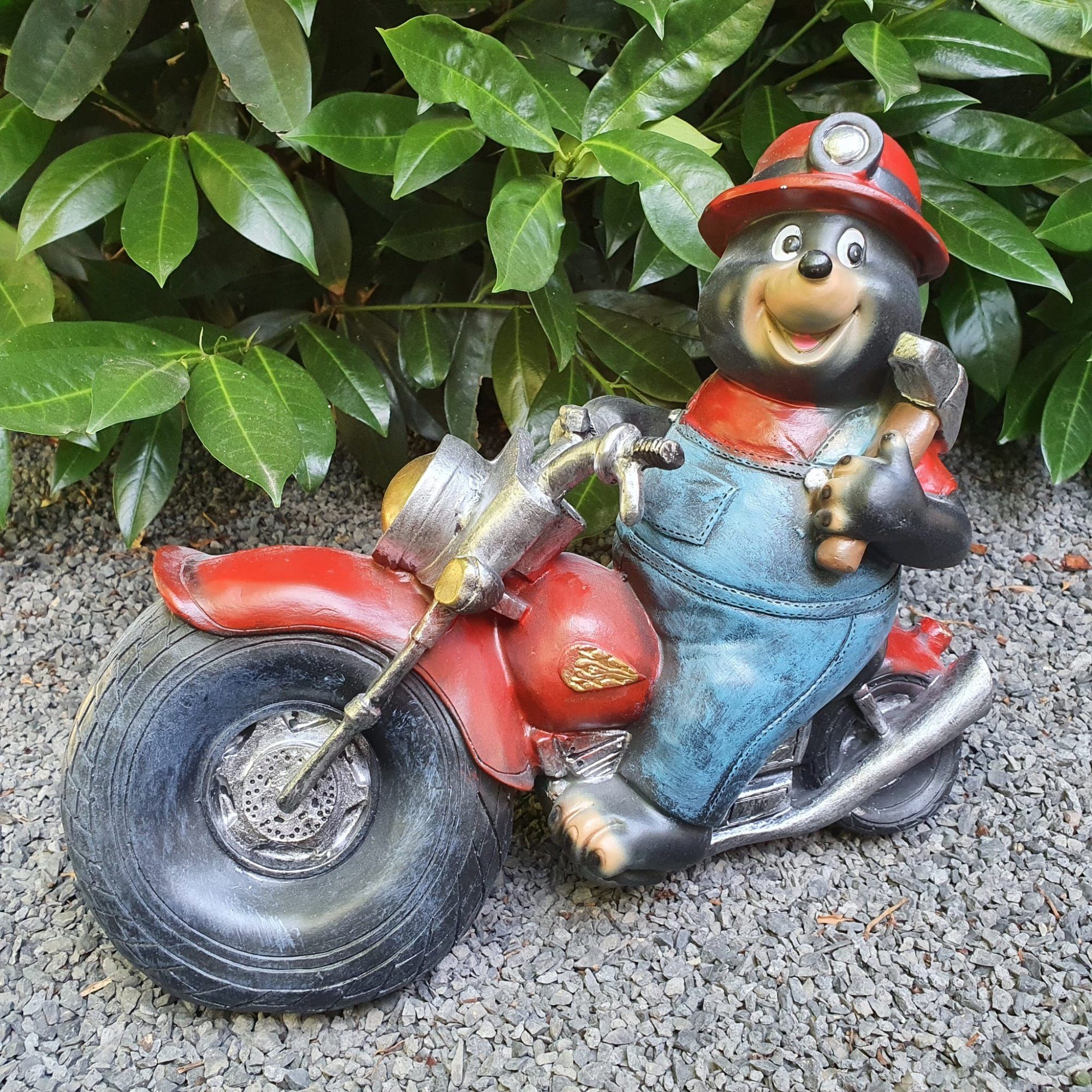 Aspinaworld Gartenfigur Gartenfigur Maulwurf Figur auf Motorrad 26 cm