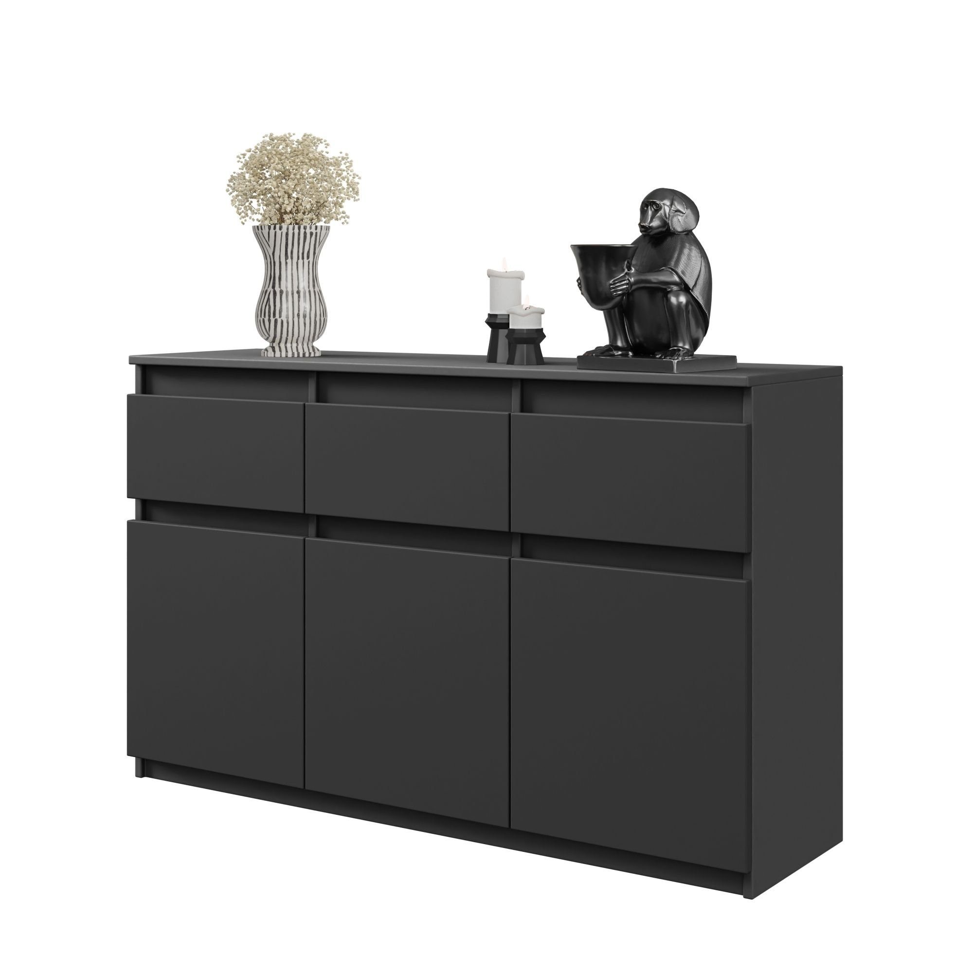 Furnica Kommode NOAH, 3 Schubladen und 3 Türen - Anthrazit Grau H75cm B120cm T35cm