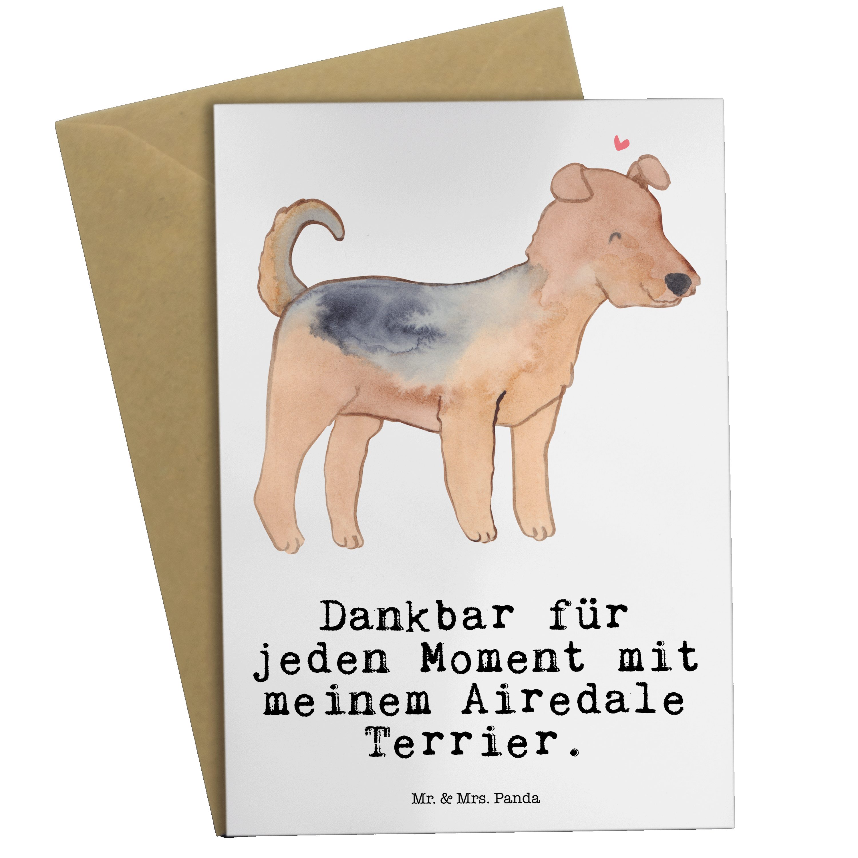 Mr. & Mrs. Panda Grußkarte Airedale Terrier Moment - Weiß - Geschenk, Geburtstagskarte, Rassehun