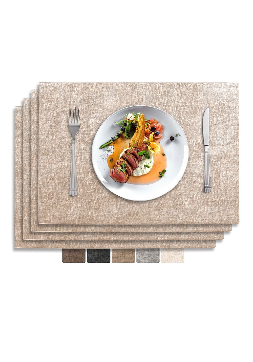 Platzset, Tischset Tischmatte Kunstleder, abwischbar wasserdicht  Anti-Rutsch, Vivi Idee, Hitzebeständig beidseitig, 43 x 31 cm, 4er Set