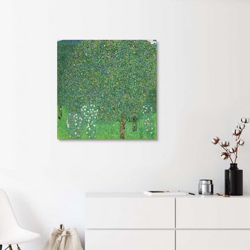 Posterlounge Holzbild Gustav Klimt, Rosen unter Bäumen, Wohnzimmer Malerei