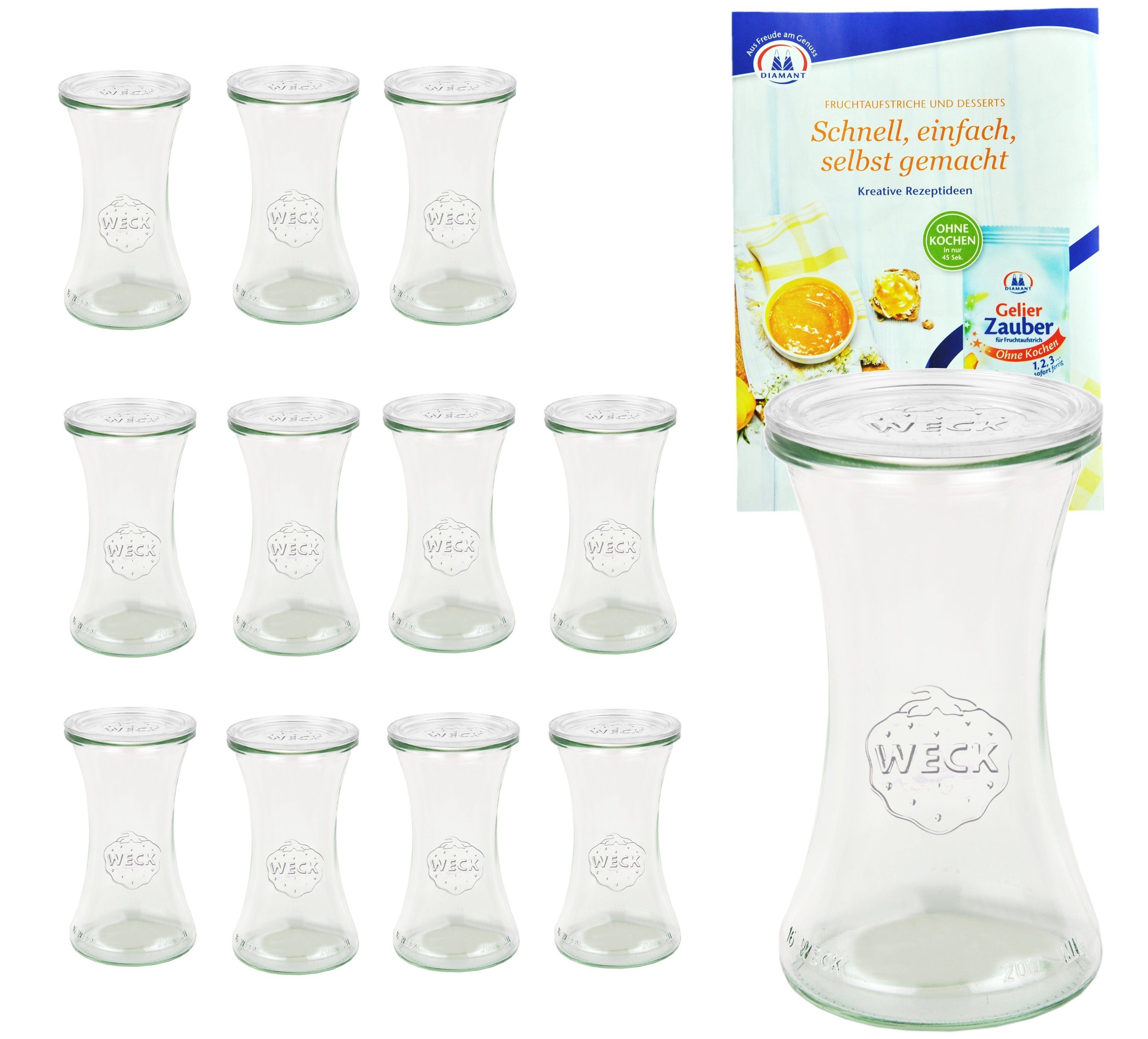 MamboCat Einmachglas 12er Set Weck Gläser 200ml Delikatessenglas mit 12 Glasdeckeln, Glas