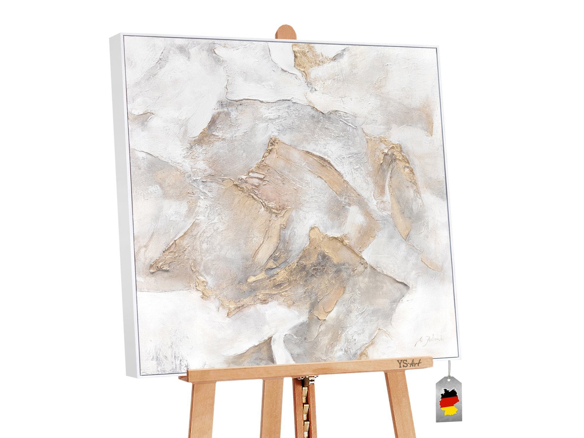 in mit Leinwand Gold YS-Art Handgemalt Berggipfel, Gemälde Rahmen Bild Struktur