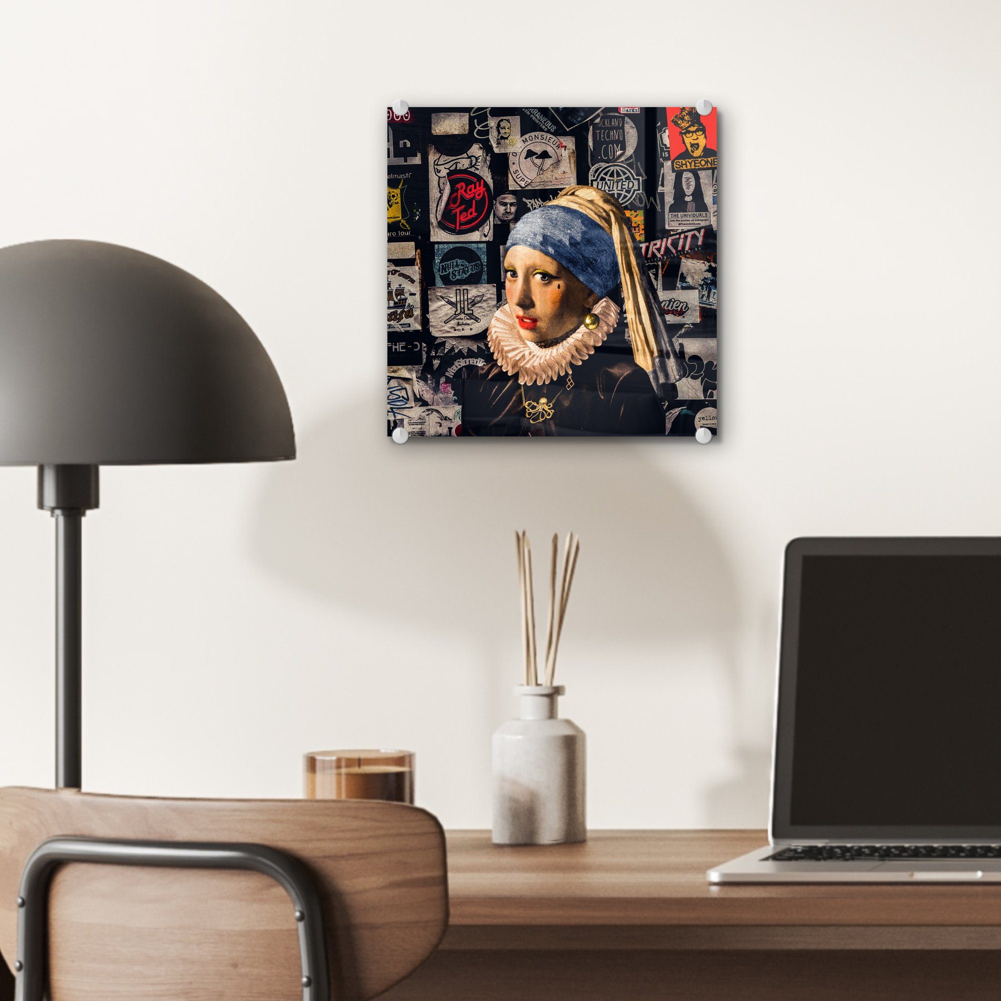 Das St), - Wandbild Foto Acrylglasbild Glas auf Glasbilder Mädchen mit Vermeer, - dem (1 Wanddekoration Bilder Tätowierung - - auf - MuchoWow Perlenohrring Glas