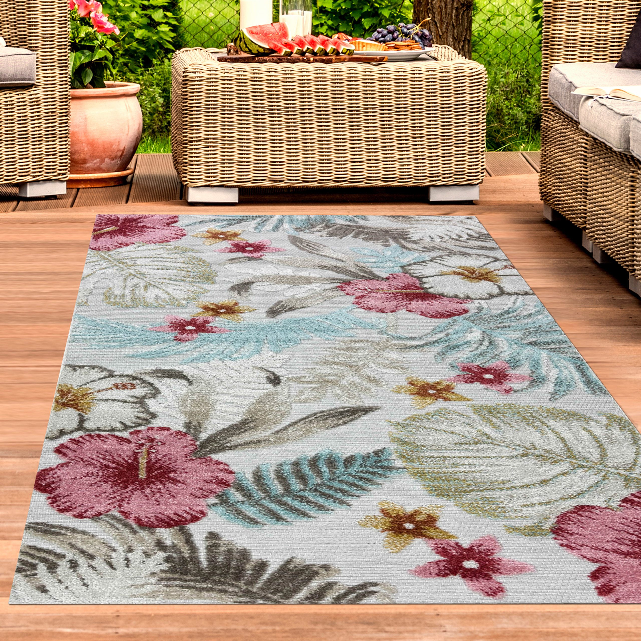 Carpetia Teppich In- & Outdoor Teppich Blumen Muster mit 3d-Effekt in Türki günstig online kaufen