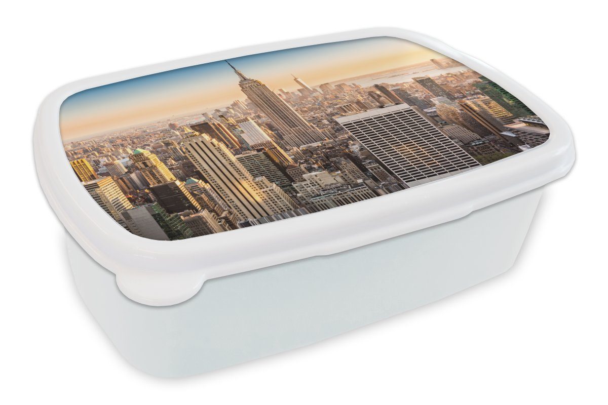 für New York Skyline, - Erwachsene, Nebel Jungs Lunchbox Mädchen Kinder und Brotbox MuchoWow für Brotdose, (2-tlg), - und Kunststoff, weiß