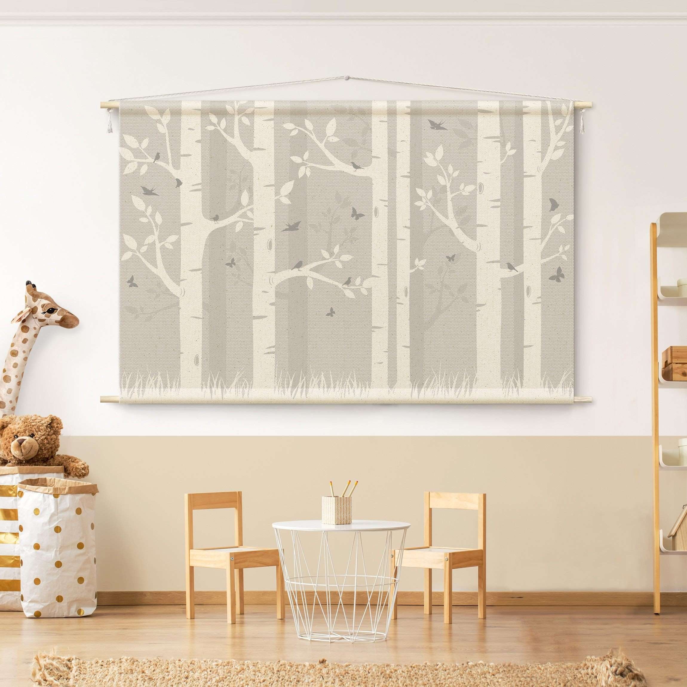 Bilderdepot24 Wandteppich Kinderzimmer modern Wald Unifarben Wald grau, rechteckig, Höhe: 2.6 mm, großes Wandbild aus Natur-Baumwolle Wandbehang Stoffbild Tuch Wollseil