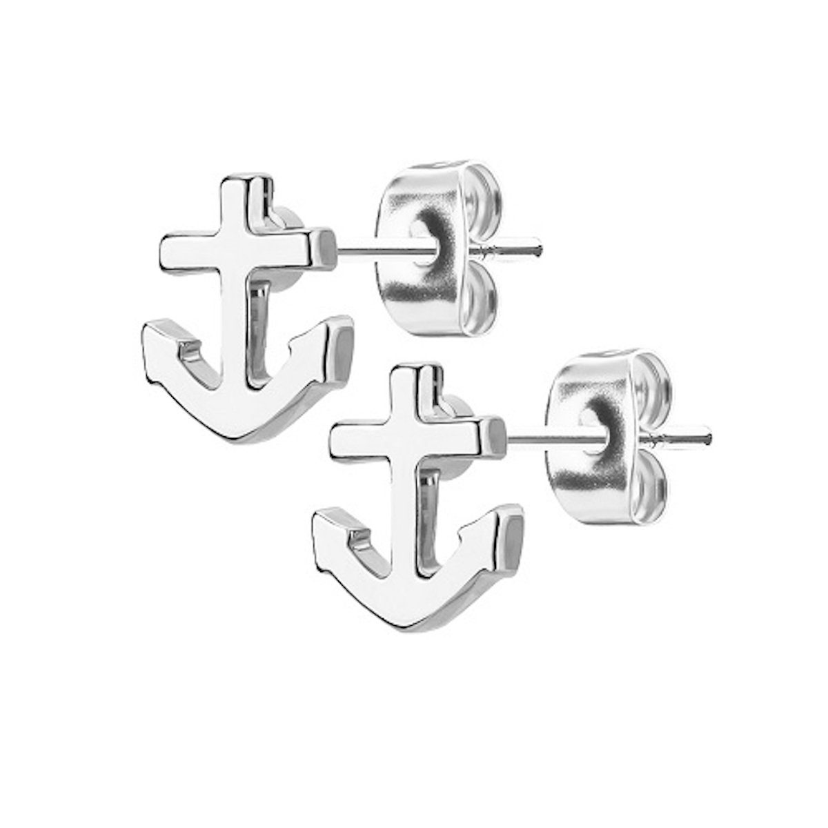 Paar Ohrstecker Damen Ohrstecker Edelstahl Ohrringe Anker Matt Geburstet Silber