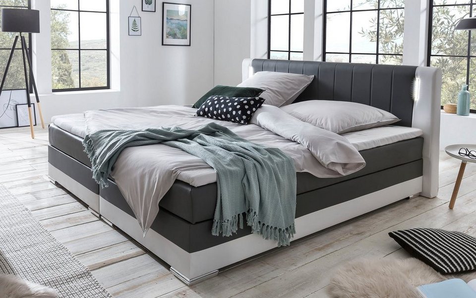 SalesFever Bett, LED-Beleuchtung Visco-Topper Bett im inklusive Kopfteil, Lounge
