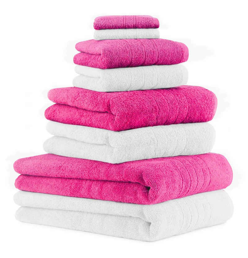 Betz Handtuch Set »8-TLG. Handtuch-Set Deluxe 100% Baumwolle 2 Badetücher 2 Duschtücher 2 Handtücher 2 Seiftücher Farbe weiß und Fuchsia« (8-tlg)
