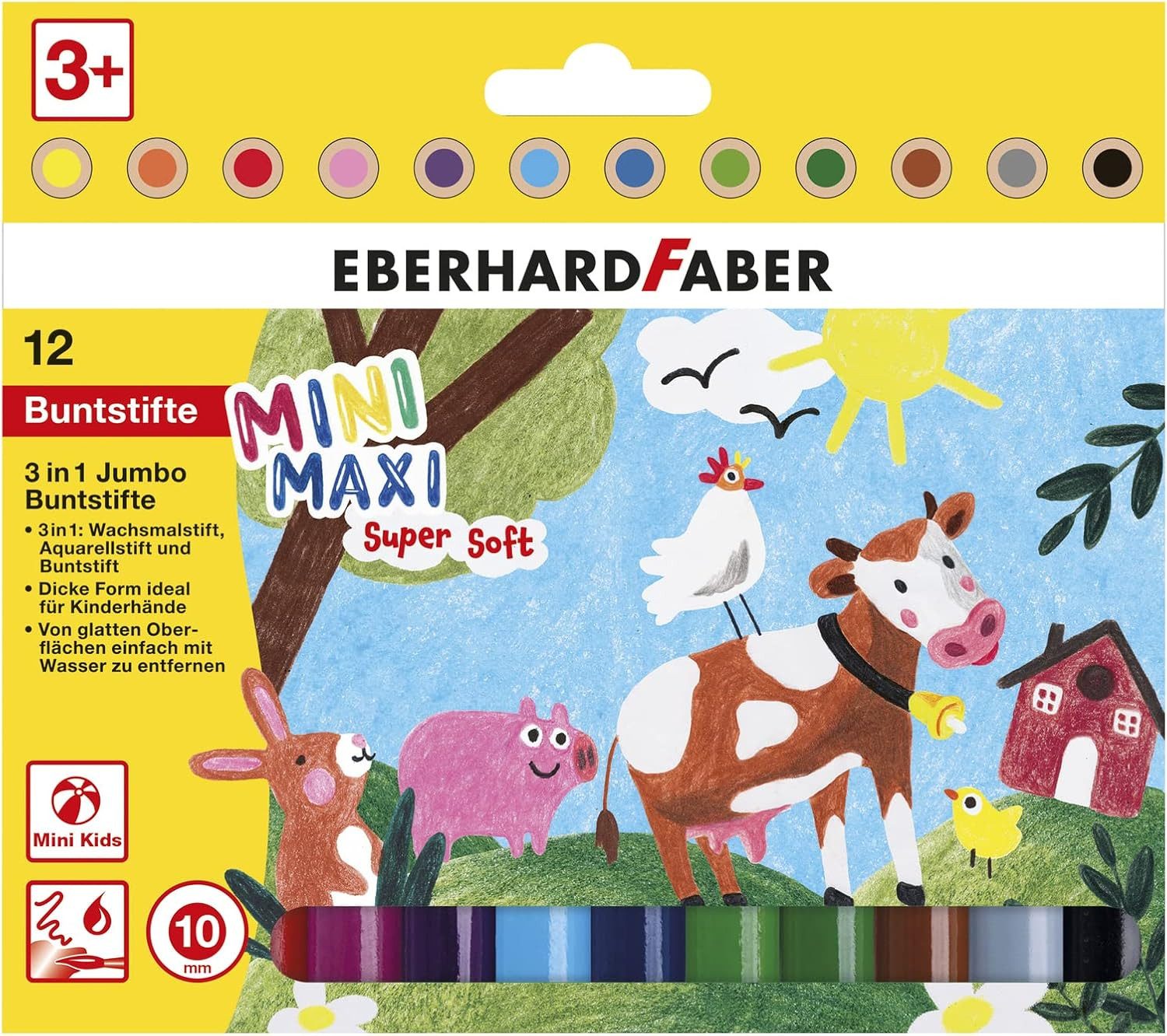 Eberhard Faber Buntstift 3 in 1 Jumbo Buntstifte - 12er Set im Kartonetui