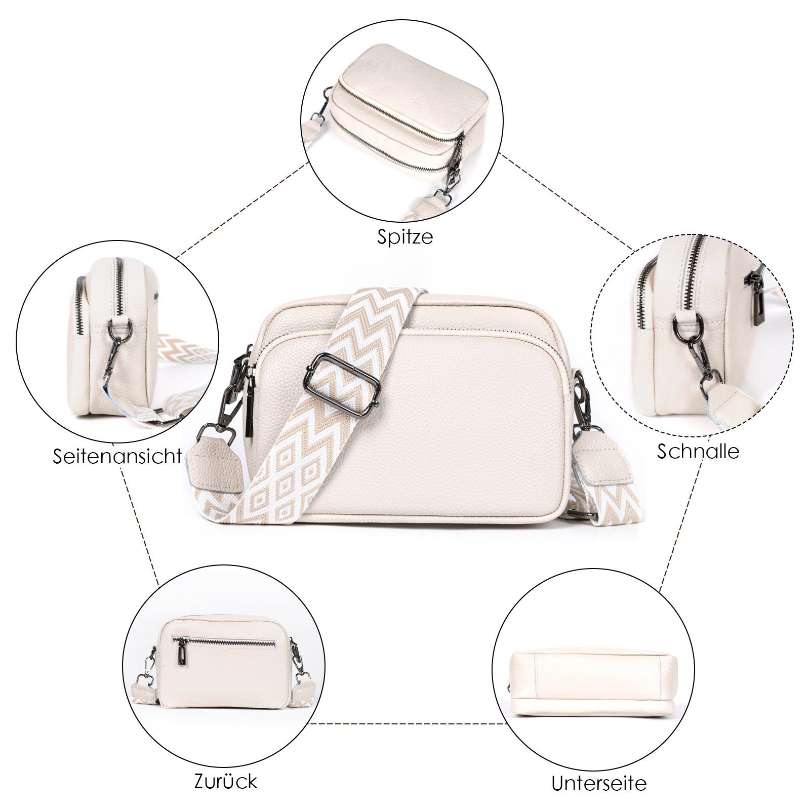 TAN.TOMI Umhängetasche Damen Handy Umhängetasche Kunstleder Crossbody Bag Damen (mit 3 fächern Handtasche mit Verstellbar Abnehmbar Schultergurt), Handytasche zum Umhängen, Moderne Handtasche Damen