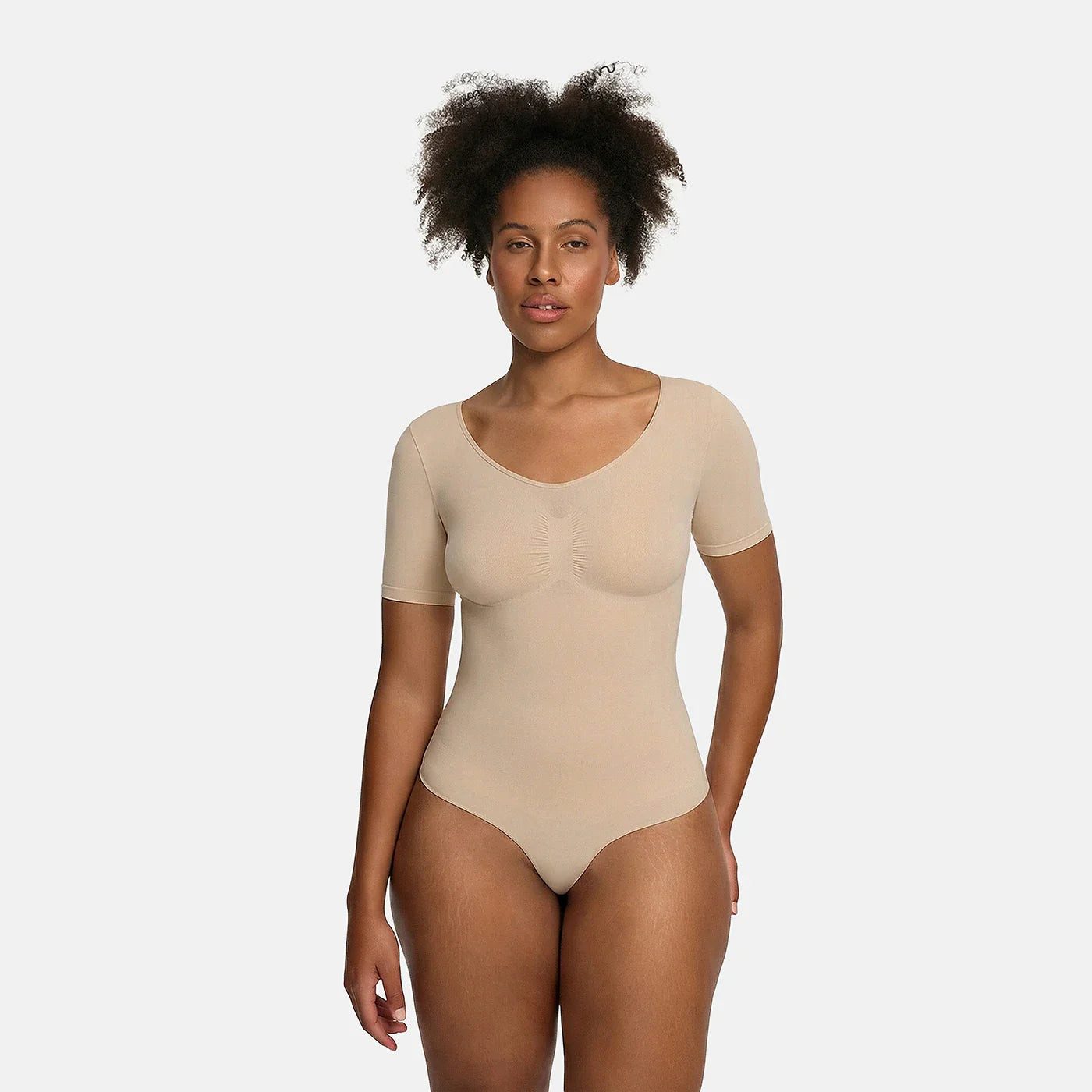 Shaping-Body T-Shirt Bodysuit Sculpting Shapewear mit Slip-Beige-XS