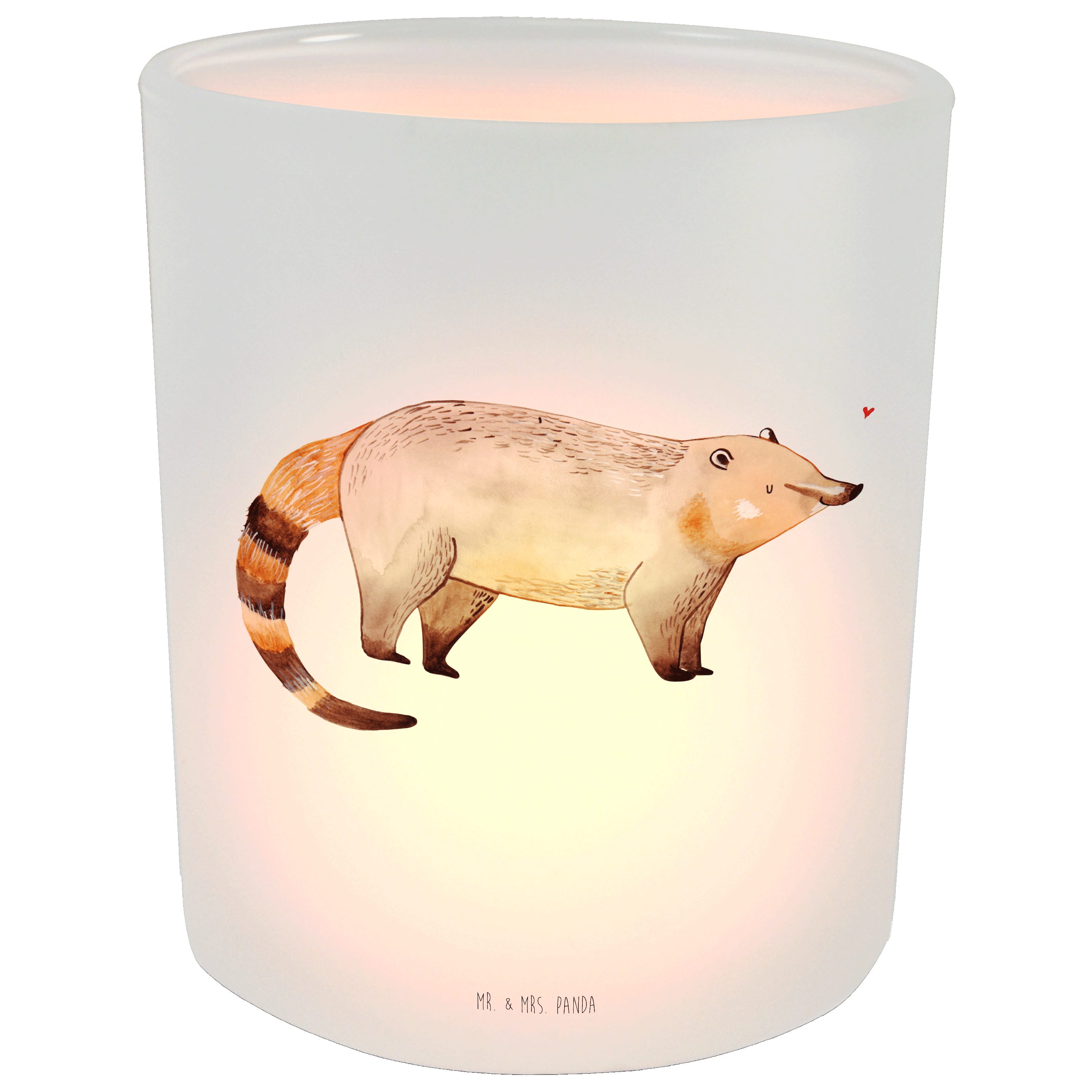 Nasenbär - Geschenk, Panda - Teelichtglas, Kerzenglas, lustige Transparent & Mr. (1 Mrs. St) Windlicht
