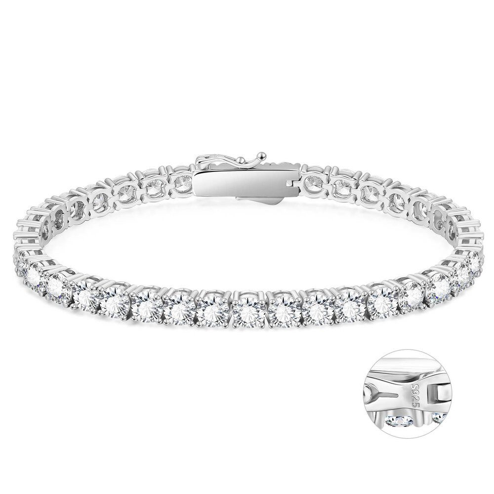 Tennisarmband Klassisches Tennisarmband 925 Silber 4mm 5mm Rundschliff Weißgold
