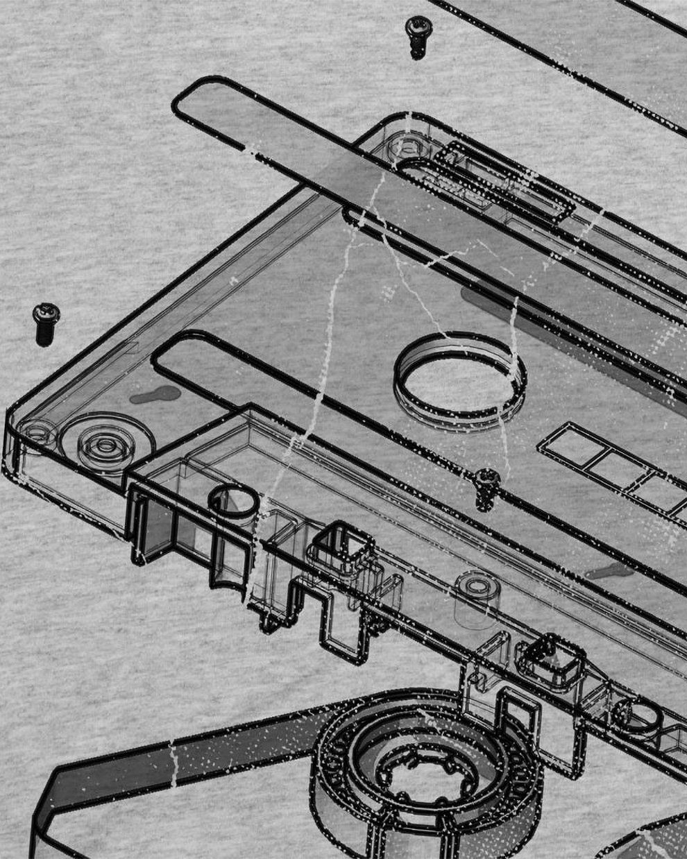 cd dj style3 Print-Shirt 3D grau mc meliert T-Shirt Herren 80er disko Kassette turntable analog ndw vinyl Tape