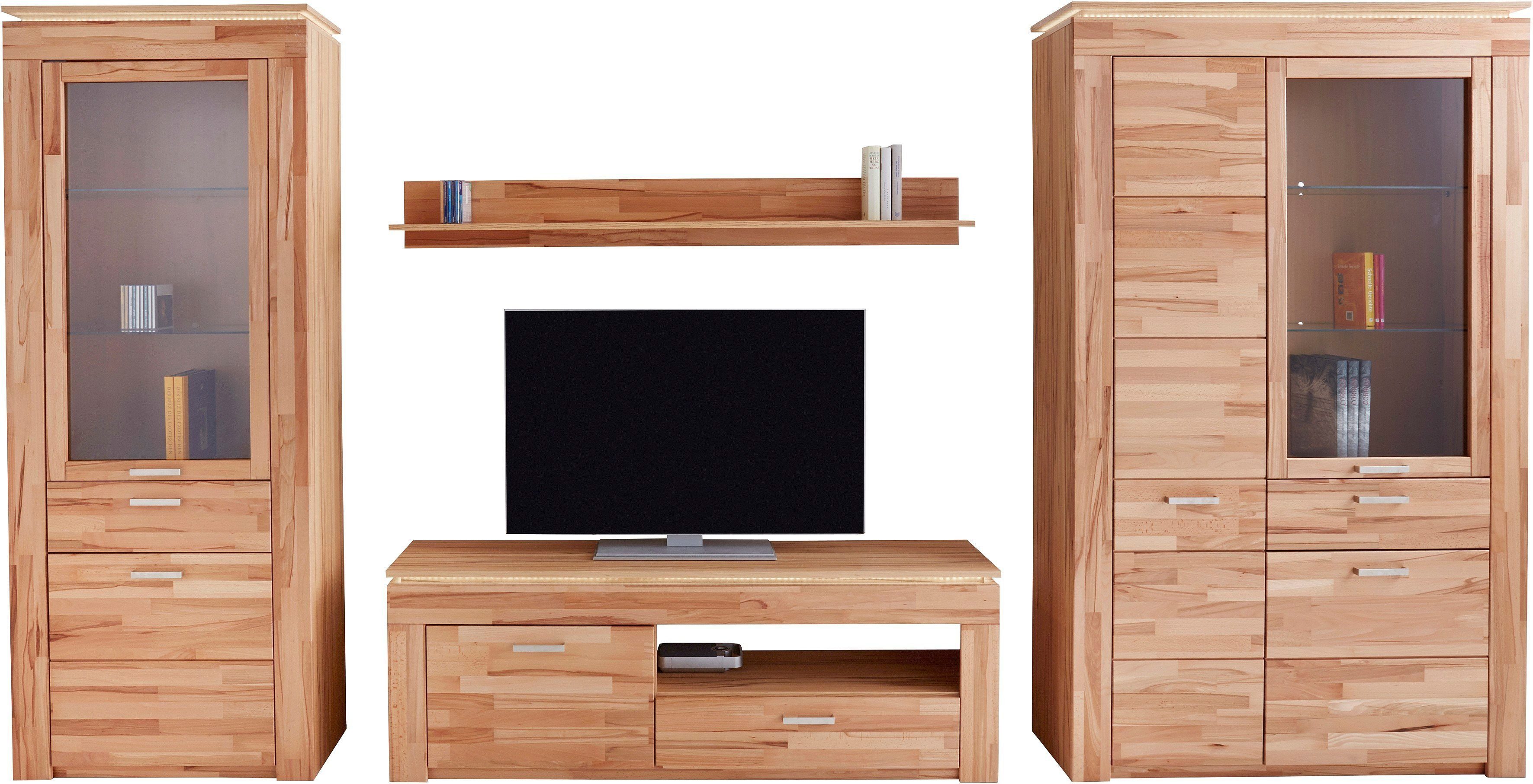VOGL Möbelfabrik Wohnwand, (Set, 4-St), Set 4 tlg. besteht aus 2 Vitrinen, 1 Lowboard und 1 Wandregal