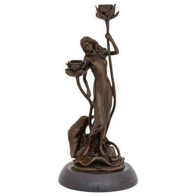 Aubaho Kerzenständer Kerzenständer Bronzeskulptur Frau Rose im Antik-Stil Bronze Figur Stat