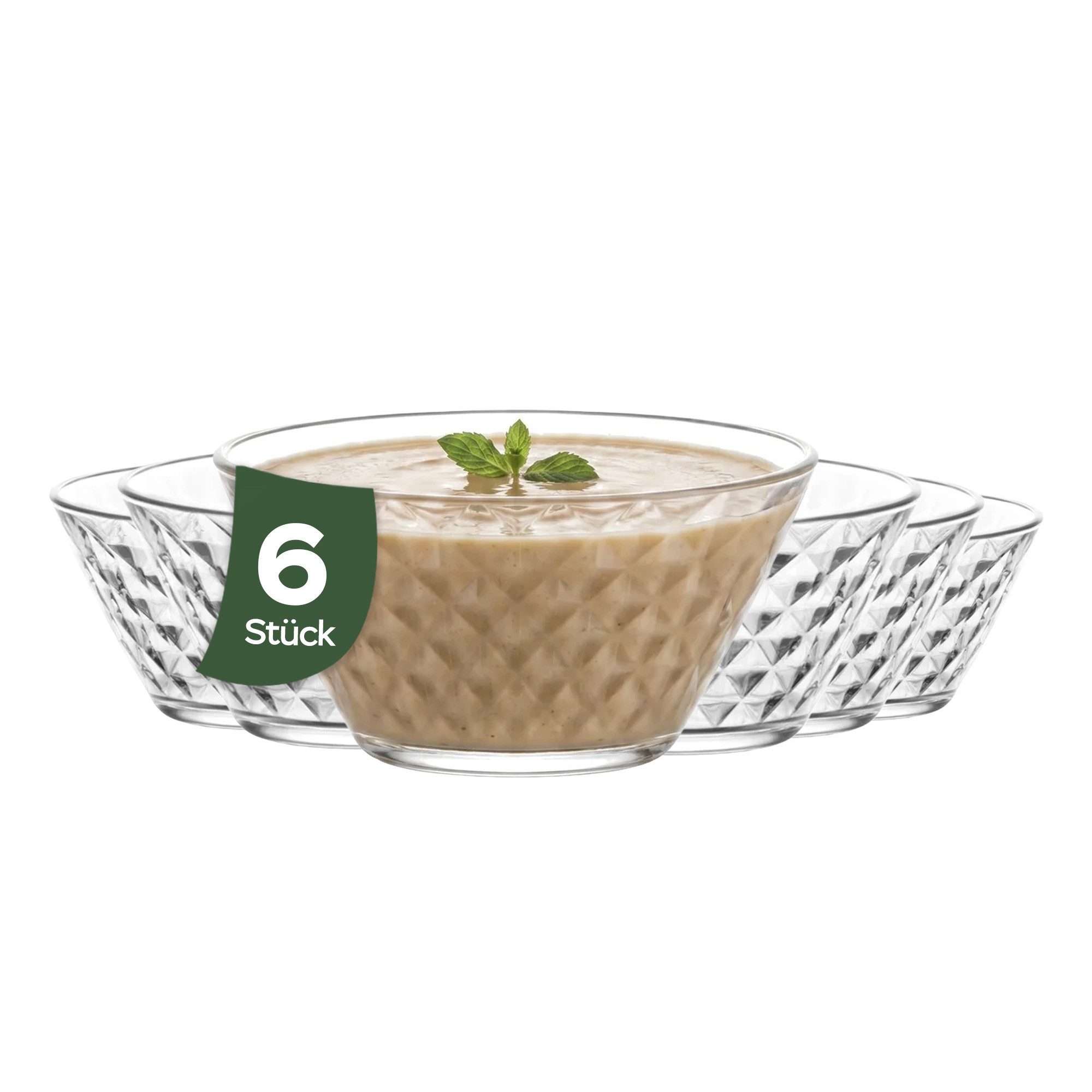 LAV Schale Artemis Glasschalen - 330 ml (11 1/4 oz), Glas, (6er-Set, 6-tlg), ideal für Desserts, Snacks, Dips, Diamantschliff,spülmaschinengeeignet
