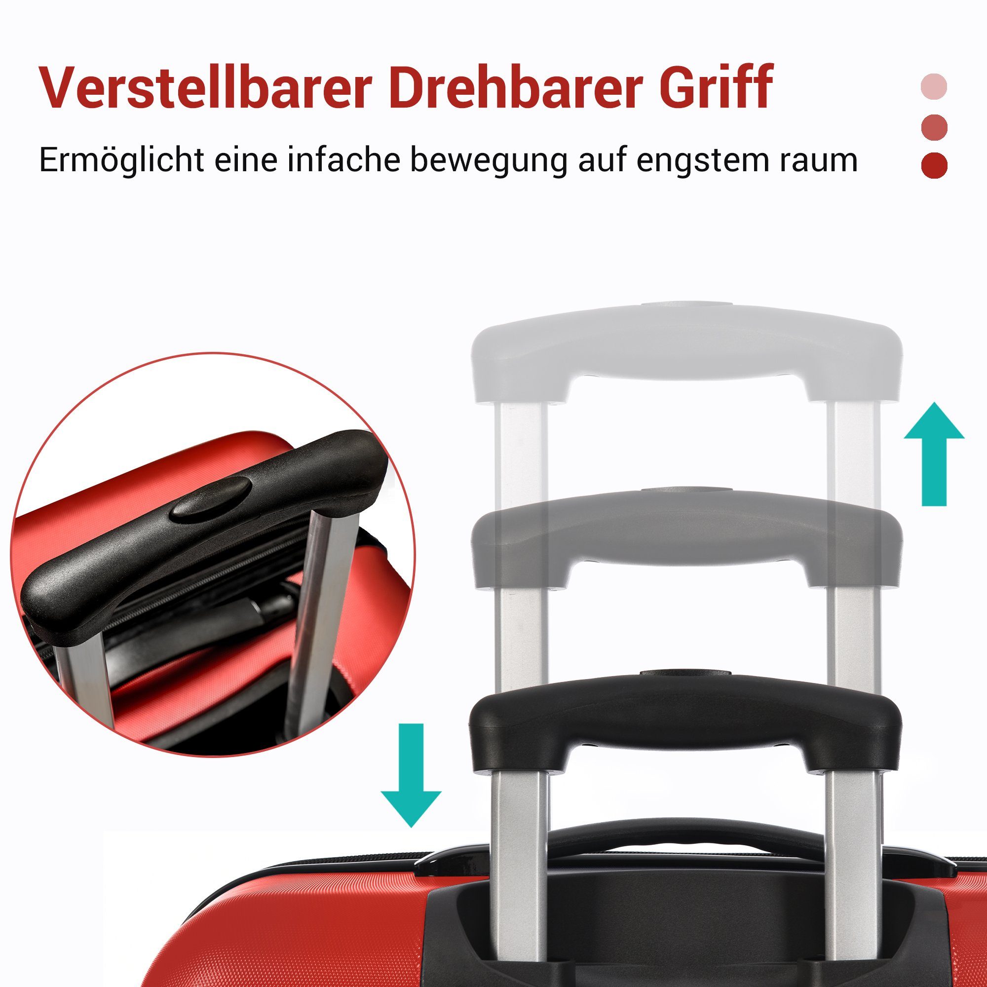 Rollen, 4 Reisekoffer, Handgepäck ABS-Material Flieks Rot Hartschalenkoffer Trolley Hartschalen-Trolley,