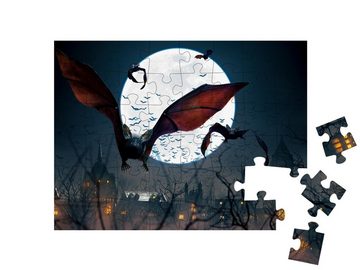 puzzleYOU Puzzle Fliegende Fledermäuse in einer Vollmondnacht, 48 Puzzleteile, puzzleYOU-Kollektionen Vampire