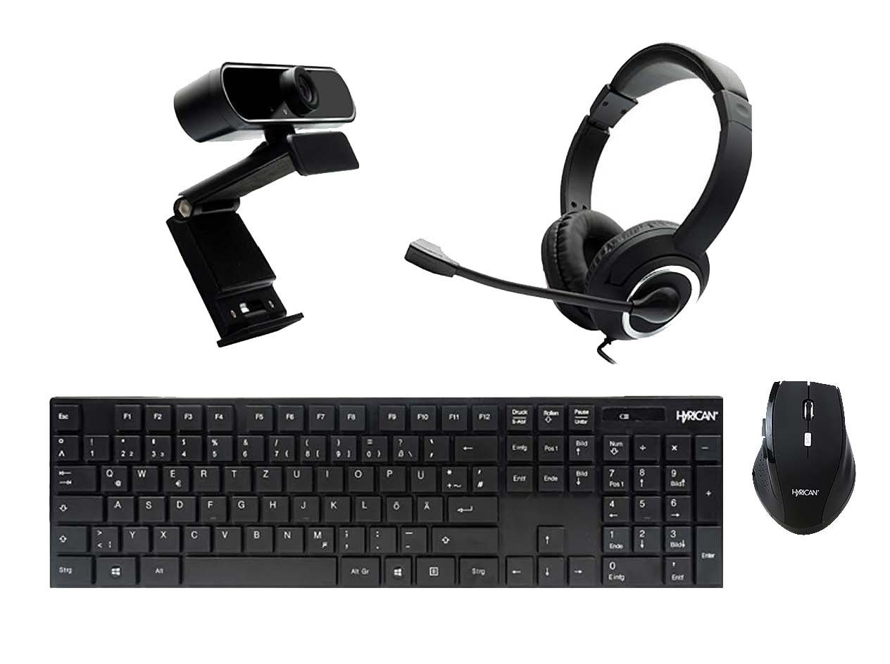 Hyrican Hyrican ST-SKB698W+131/CAM DW1/ST-GH577 Home-Office-Set Eingabegeräte-Set, (Office-Set best. aus Tastatur&Maus(kabellos),Webcam&Headset(kabelgeb)