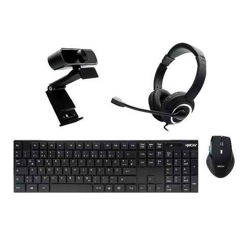 Hyrican Hyrican ST-SKB698W+131/CAM DW1/ST-GH577 Home-Office-Set Eingabegeräte-Set, (Office-Set best. aus Tastatur&Maus(kabellos),Webcam&Headset(kabelgeb)