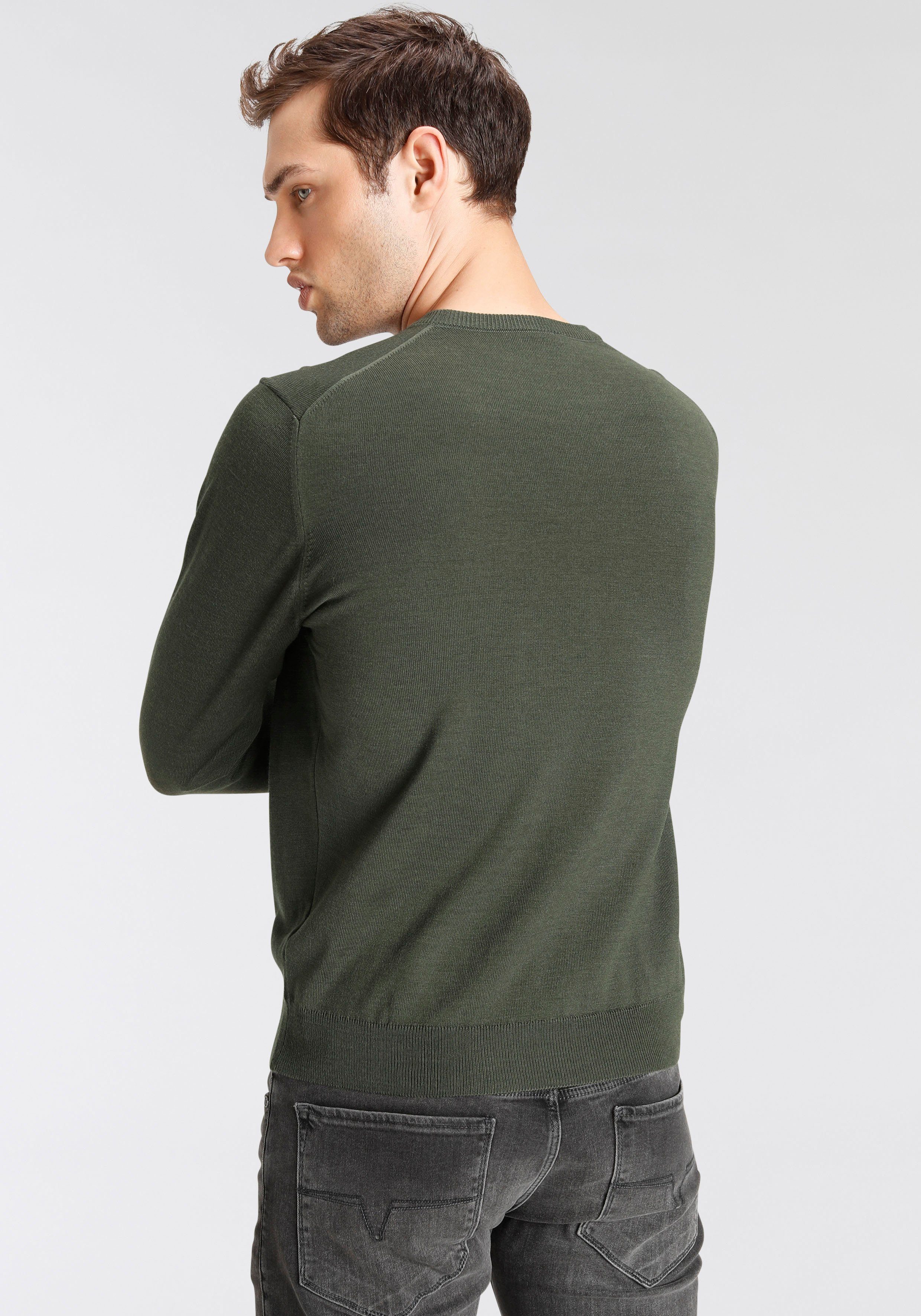 OLYMP V-Ausschnitt-Pullover Luxor olive Strickpullover klassischer