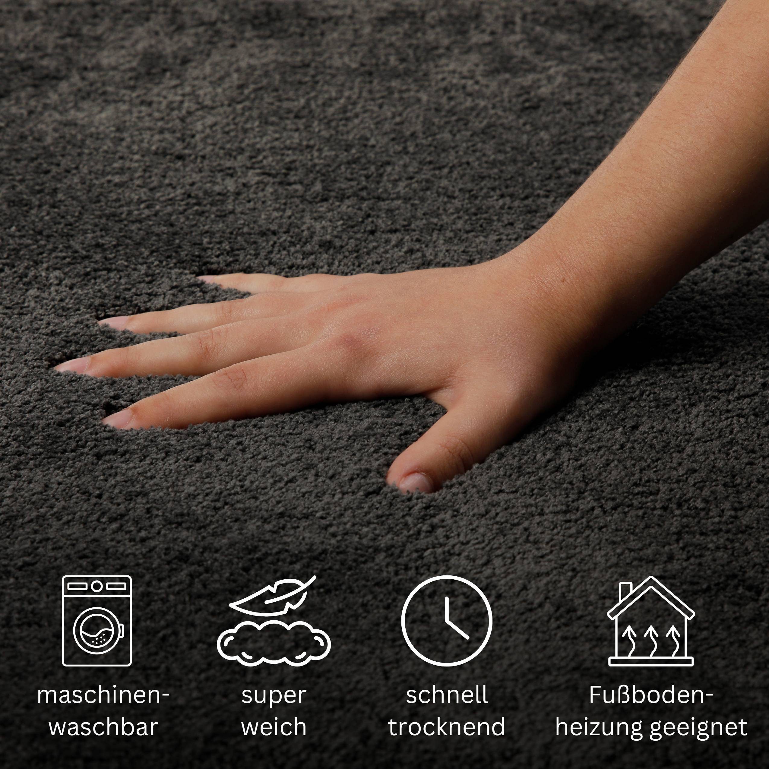 OTTO home Badematte Neele, Höhe 20 mm, rutschhemmend beschichtet, schnell trocknend, Polyester, rechteckig, Badteppich, getuftet, modern, Uni, antirutsch, flauschig, Hochflor