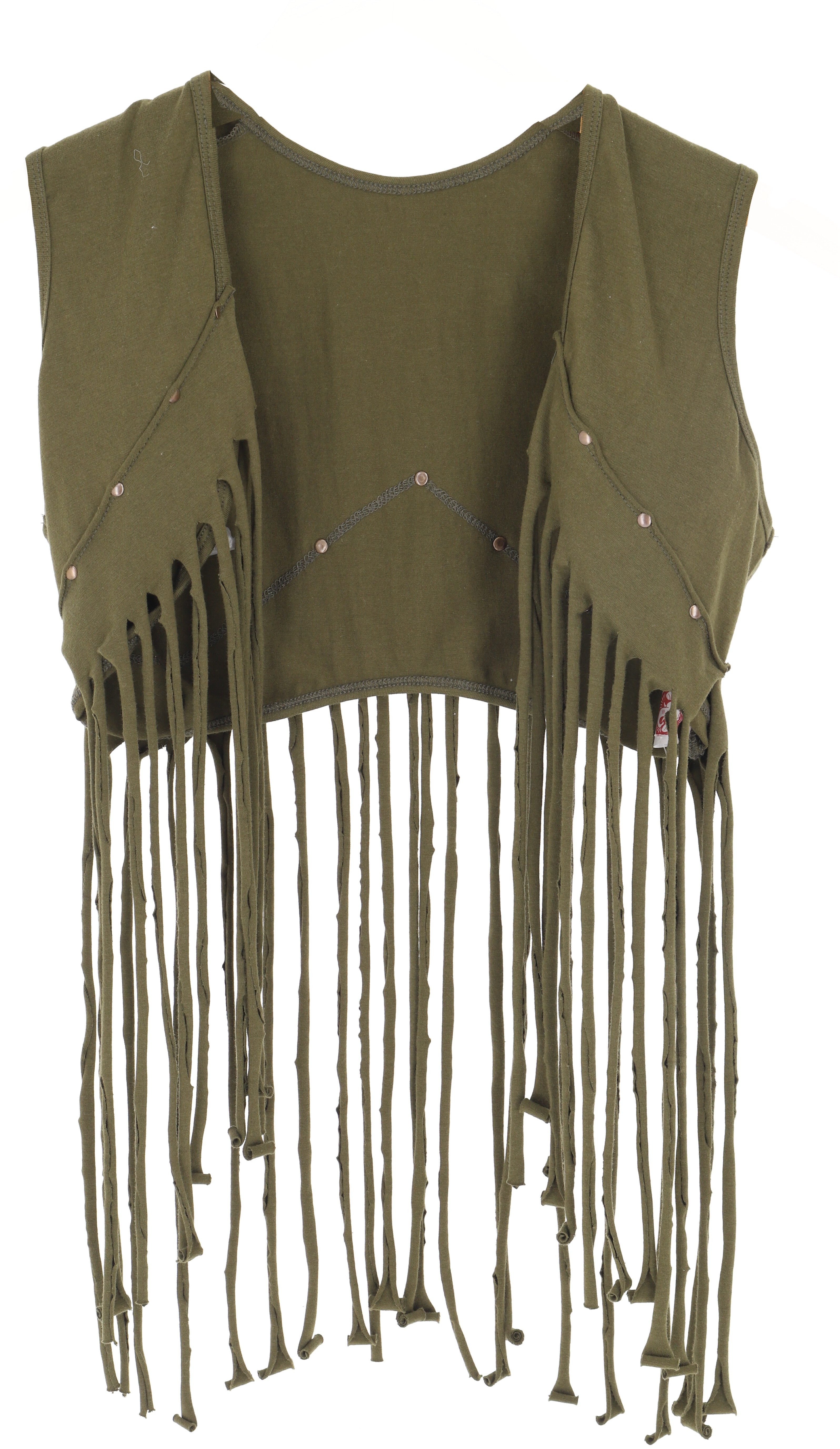 Guru-Shop Langjacke Fransen Festival Weste mit Nieten - grün Festival, alternative Bekleidung