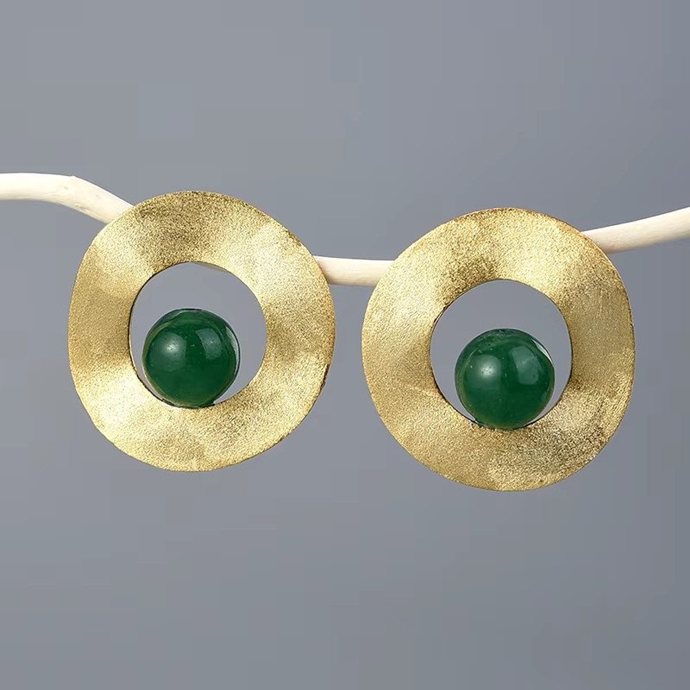 Runde Perlé Paar Ohrstecker große Retro Kreis Ohrstecker mit Aventurin, han günstig online kaufen