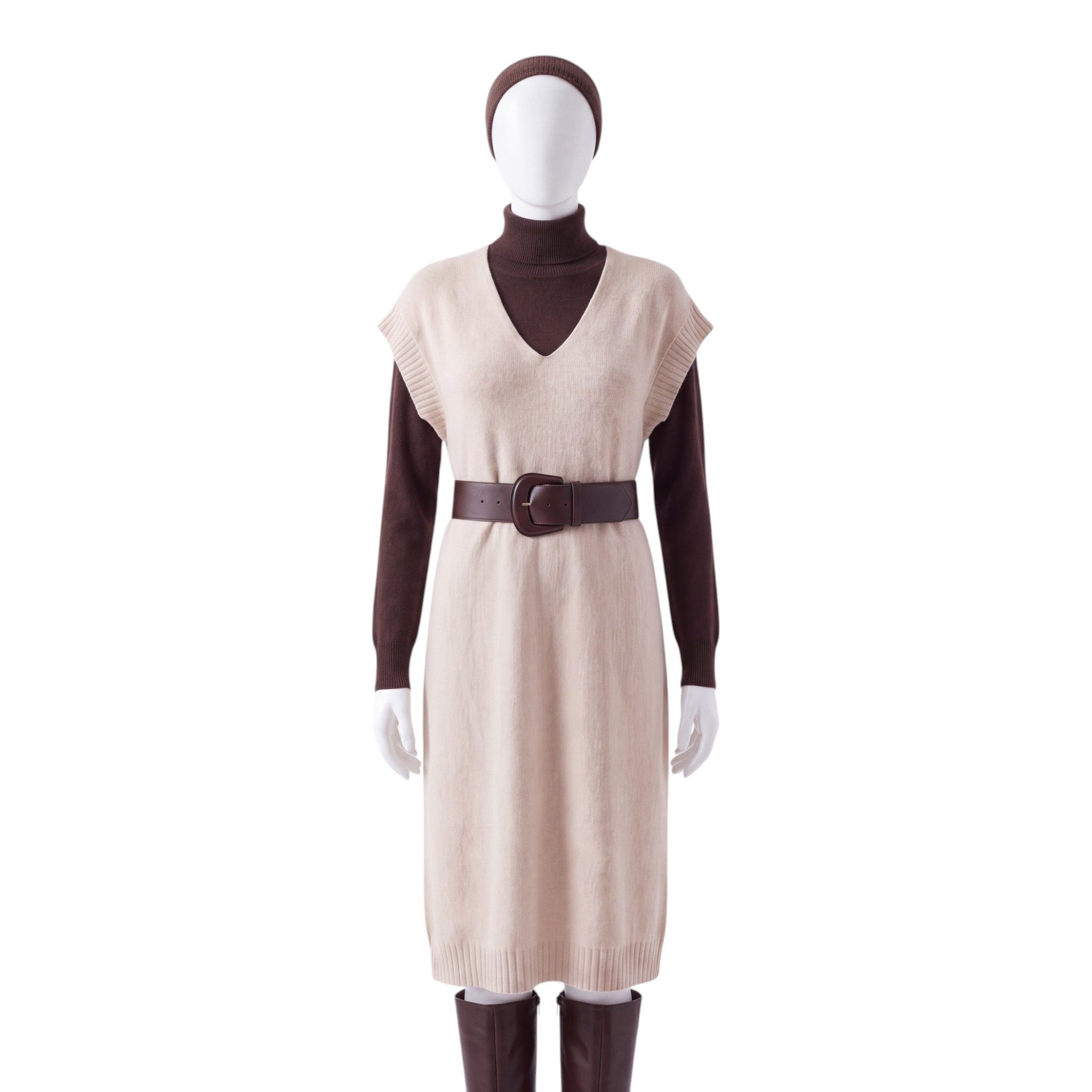 OriginalYou Strickkleid Damen Pullunderkleid Feinstrick Kleid Ärmellos mit V-Ausschnitt, One Size 38/42