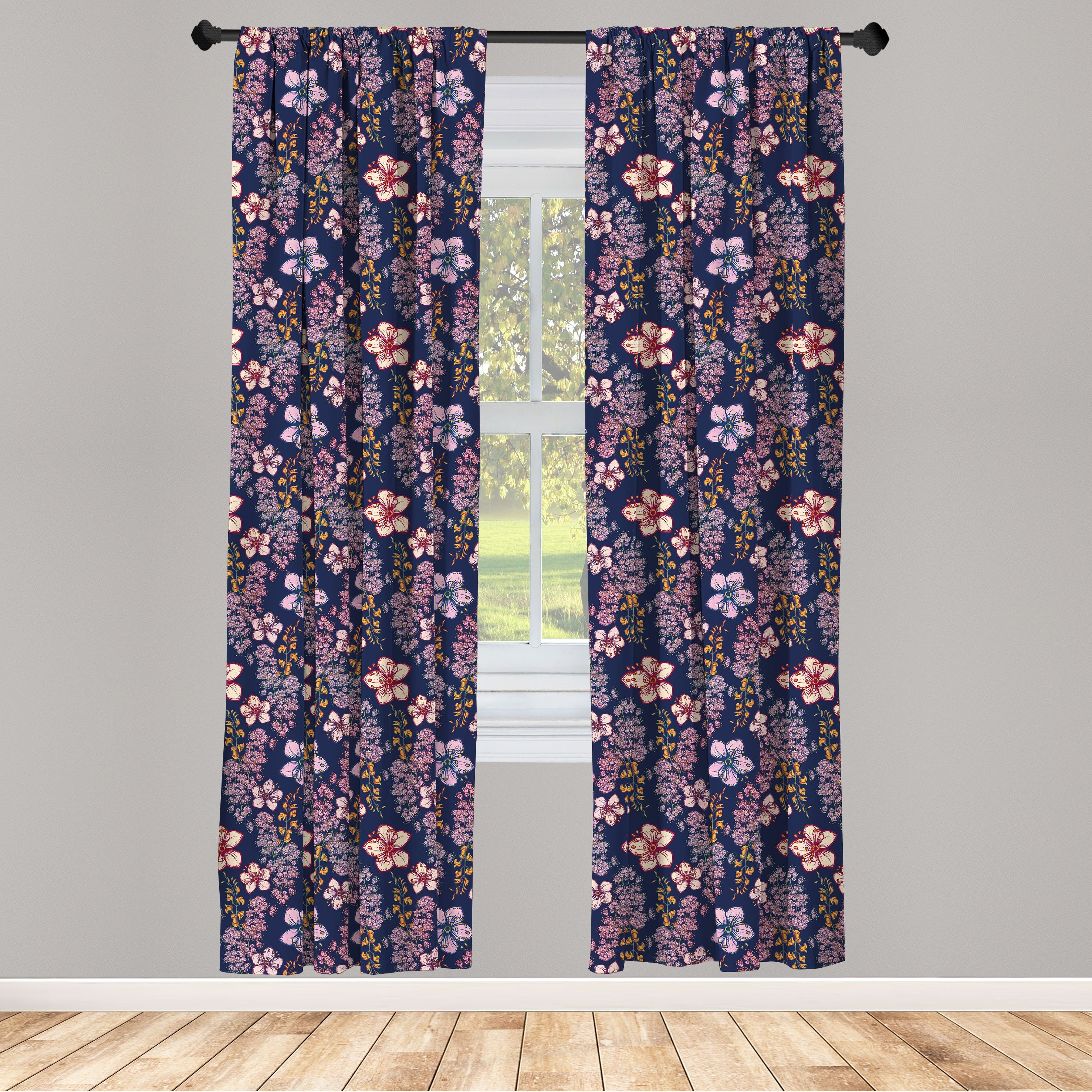 Gardine Vorhang für Wohnzimmer Schlafzimmer Dekor, Abakuhaus, Microfaser, Blumen Weinlese-Thema-Frühlings-Blumen