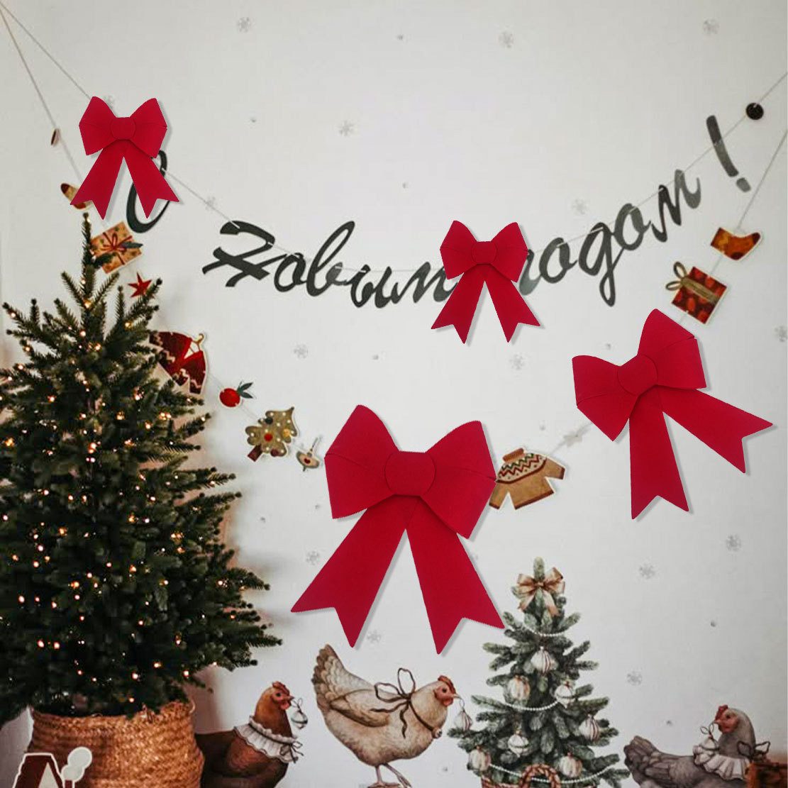 Bomiclss Weihnachtsbaumschleife 5er-Set Weihnachtsbaum-Schleifen, glänzende Weihnachtsbaum-Schleifen Dekoration