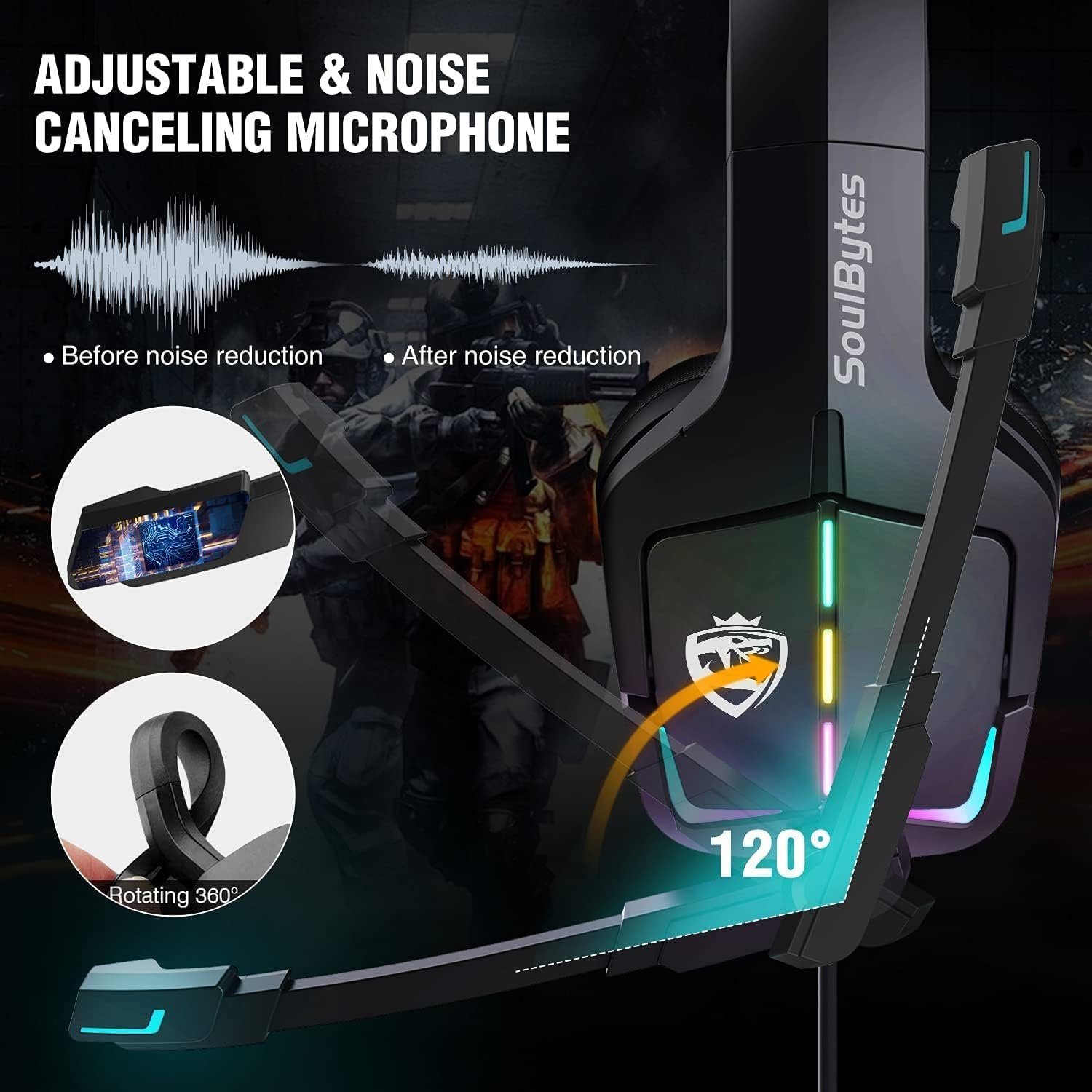 RGB-Licht) Kopfhörer, Soulbytes Sound 3,5mm (Kabelgebundener Kabelgebunden Gaming-Headset Mit mit Bass Ear Stereo Kabel, Over Surround