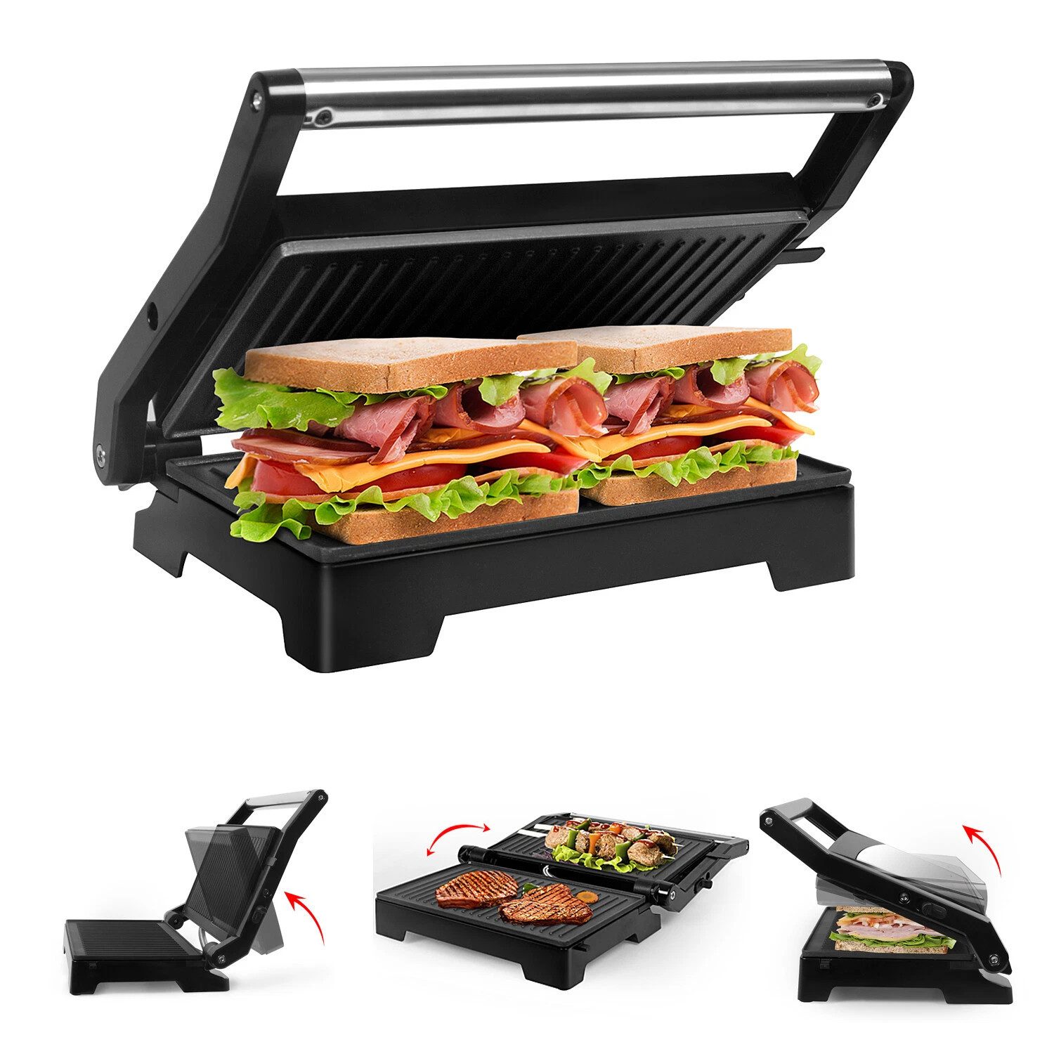 OZAVO Kontaktgrill 180° Öffnung Sandwichmaker toastermaker