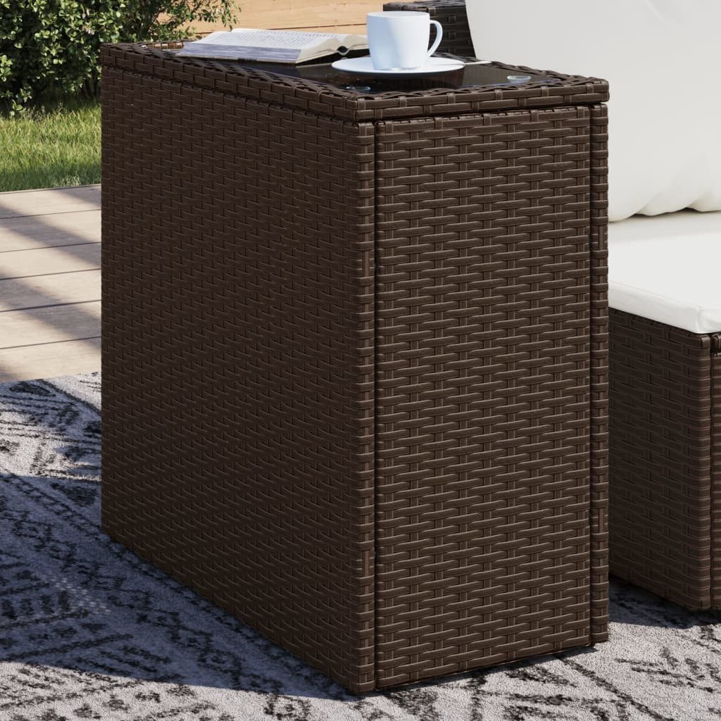 vidaXL Gartentisch Garten-Beistelltisch mit Glasplatte Braun 58x27,5x55 cm Rattan (1-St)