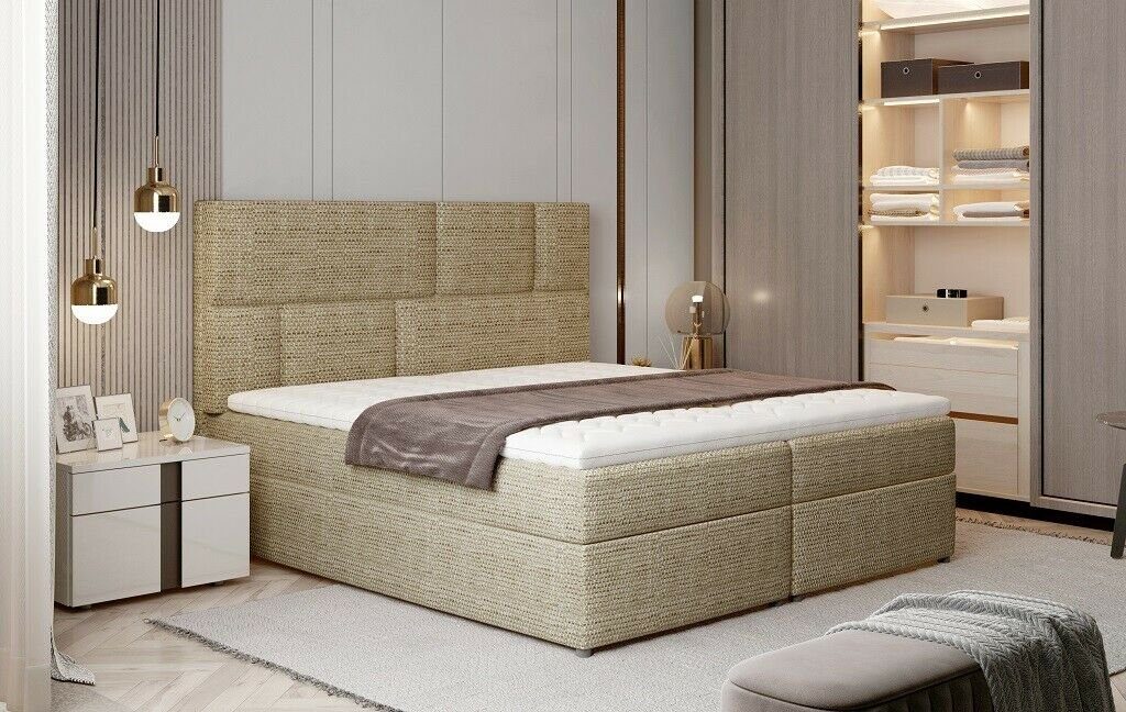 JVmoebel Bett, Luxus Designer Polsterbett Bett Betten Designerbett Boxspring Beige