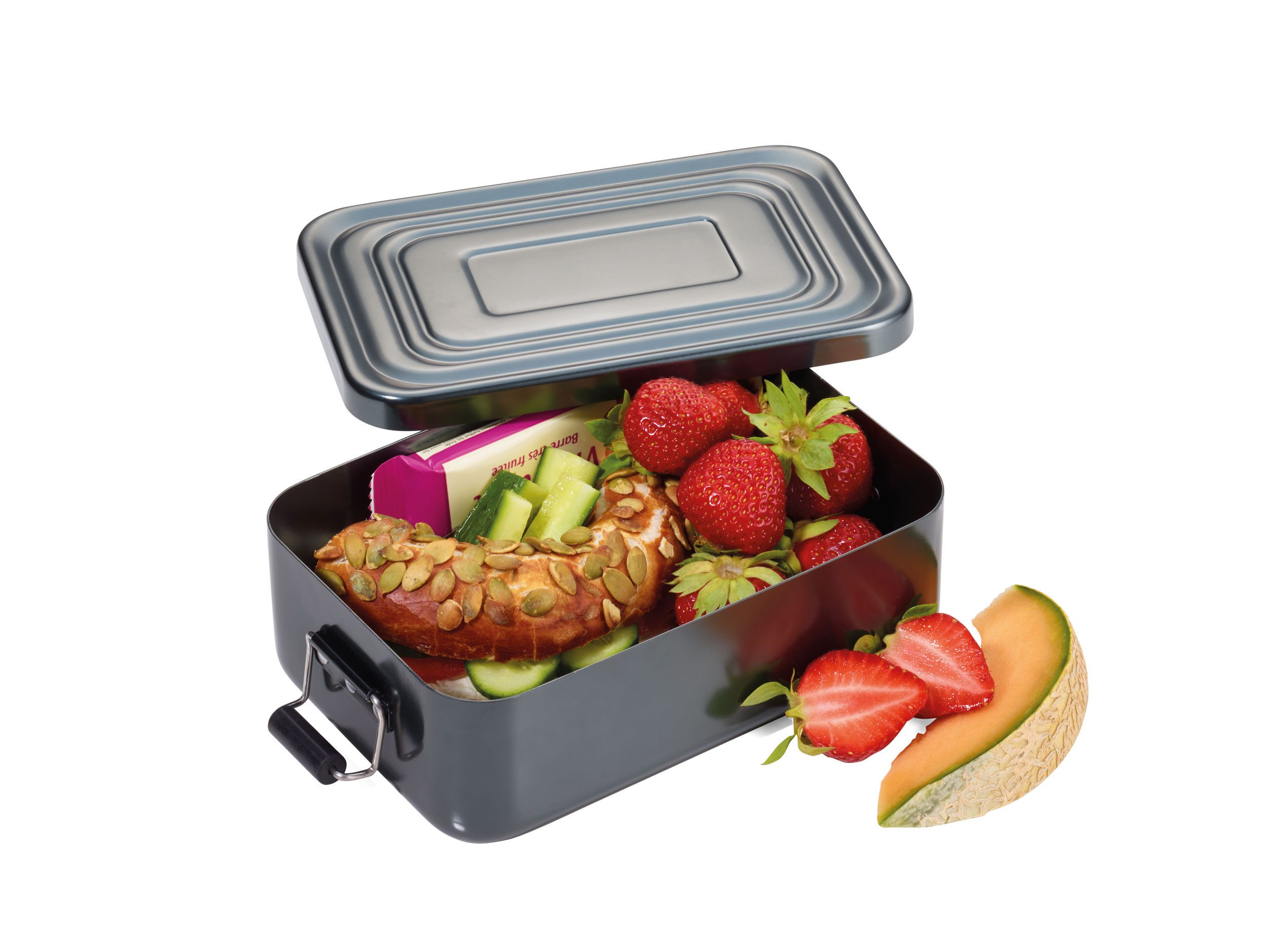 TROIKA Lunchbox Aluminium mit Bügelverschluss, robuste Brotdose in zwei Größen, Aluminium, sicherer Bügelverschluss, pflegeleicht, mit rausnehmbarer Abtrennung