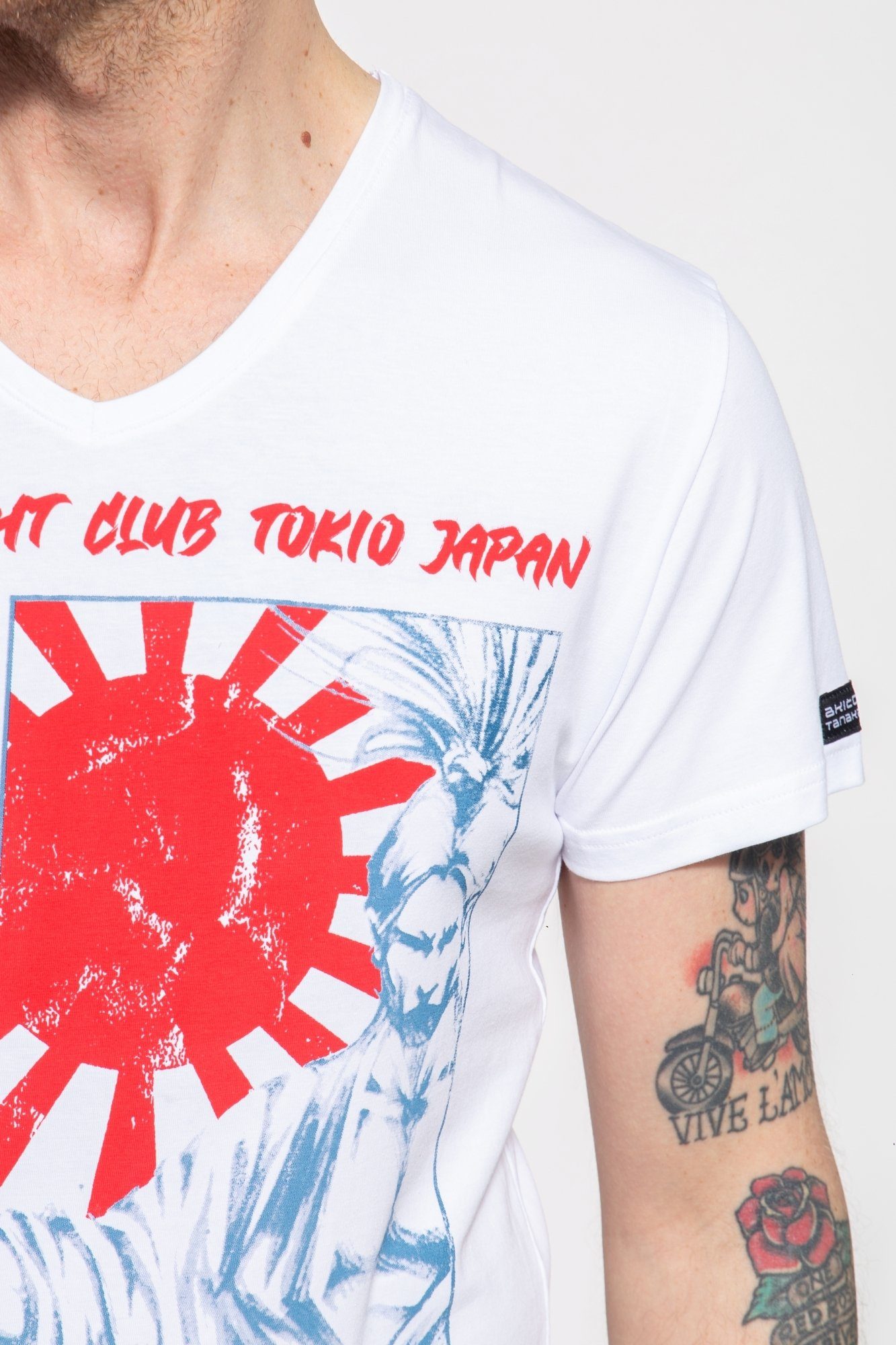 Akito Fight Club Print japanischem Tanaka T-Shirt weiß mit