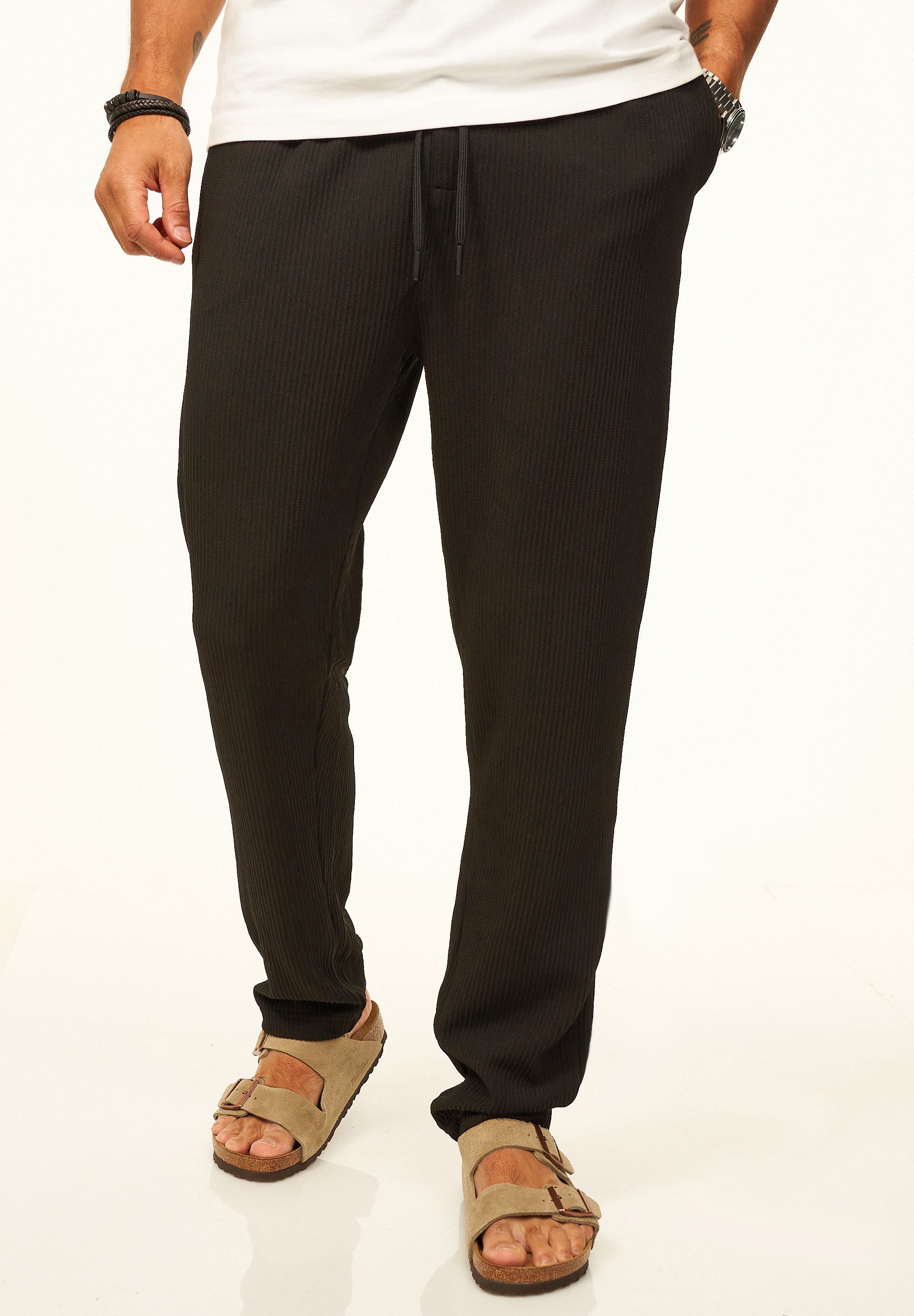 CARISMA Stoffhose im Chinohose Stil mit Gummibund & Kordel als Sommerhose Herren luftige Freizeithose mit Rippstruktur - Jogginghose